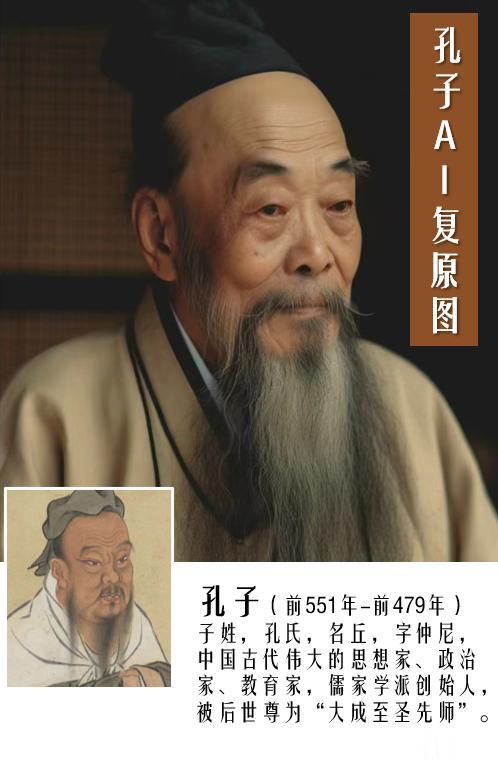 孔子AI复原图
 
2500多年前的孔子原来长这样，有点像隔壁退休的孔教授。
 