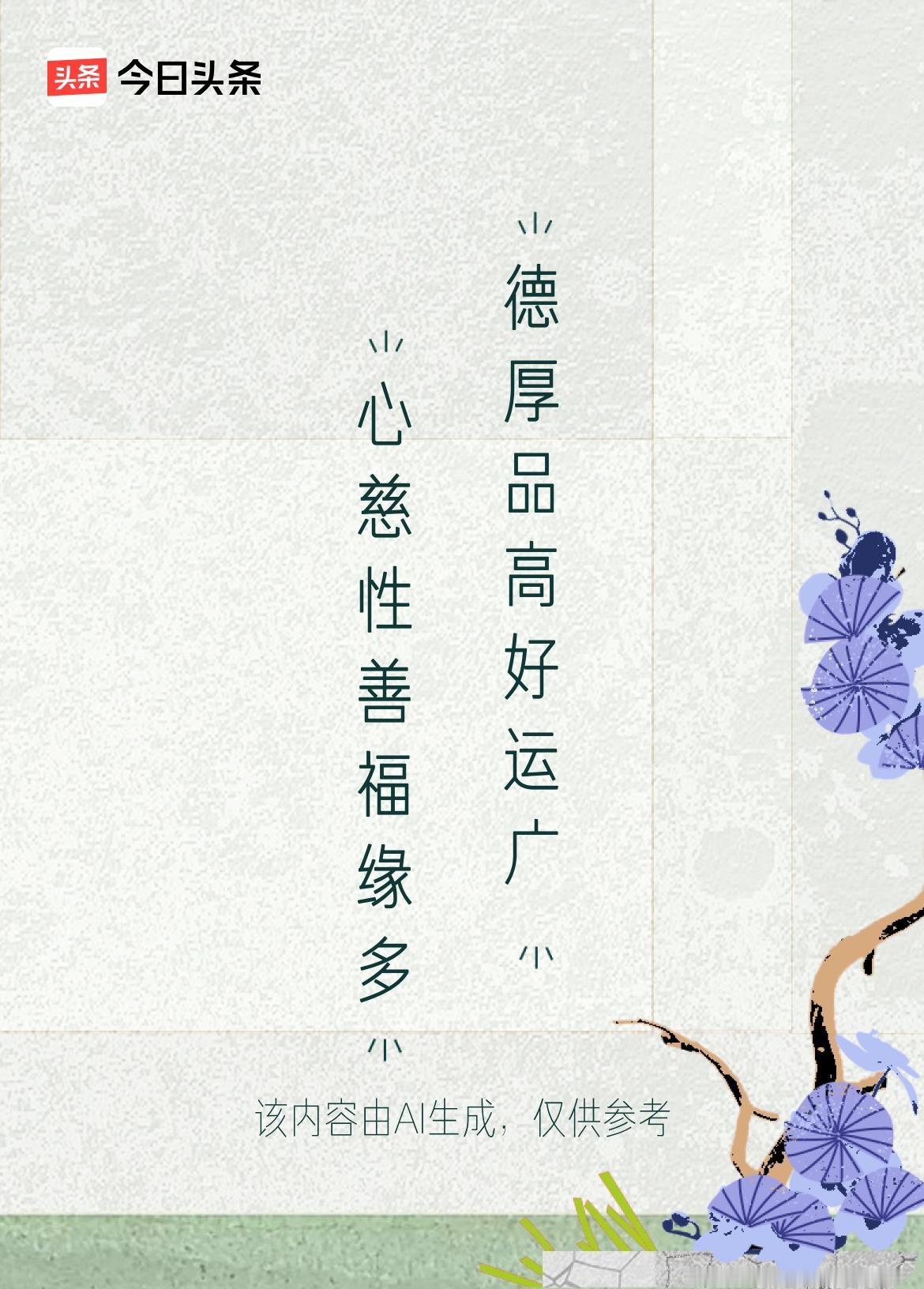 有了AI高不可攀的对联也是信手拈来

上联：心慈性善福缘多
下联：德厚品高好运广