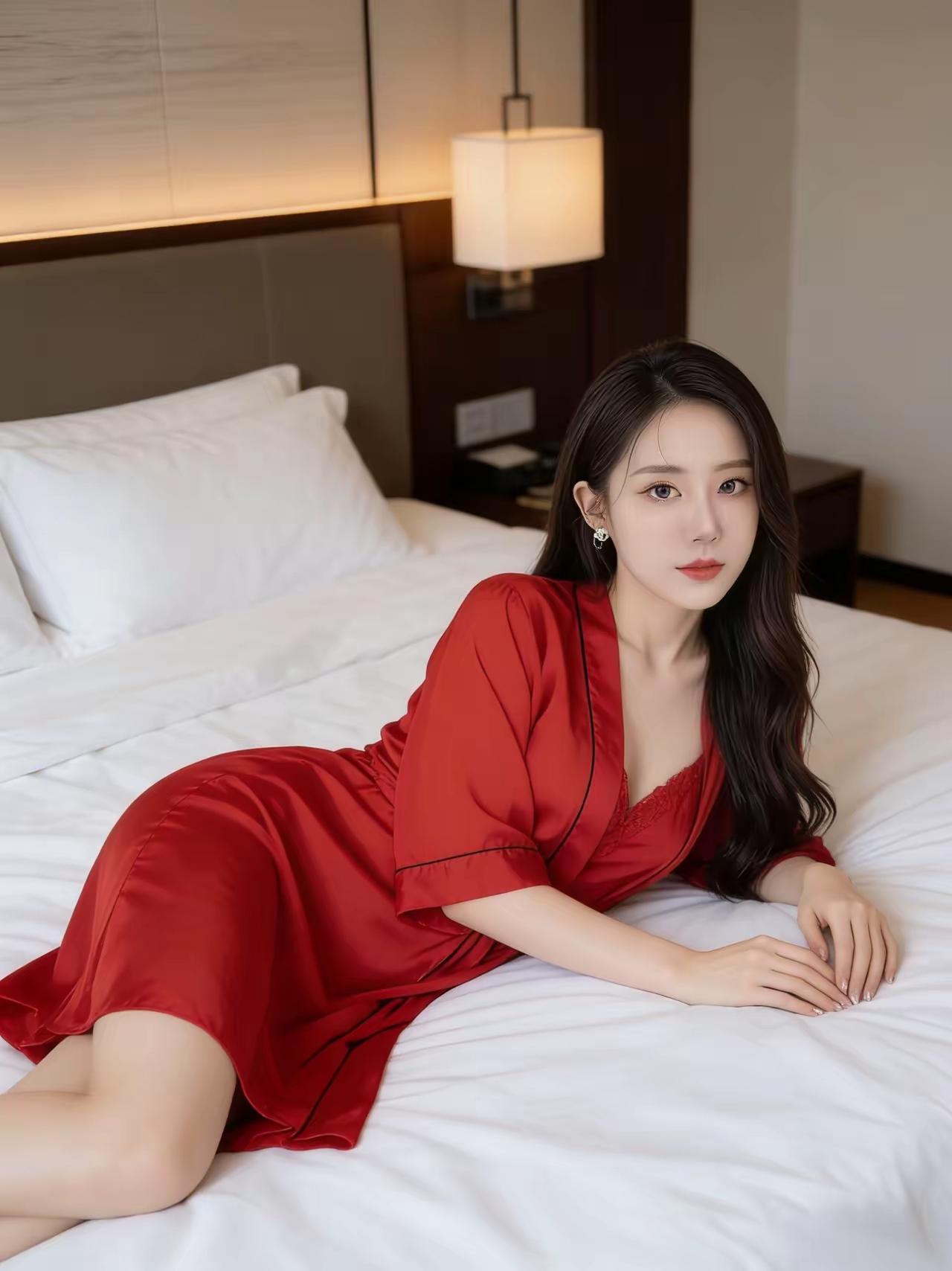 红衣美人卧，梦回古时香。养眼美照分享