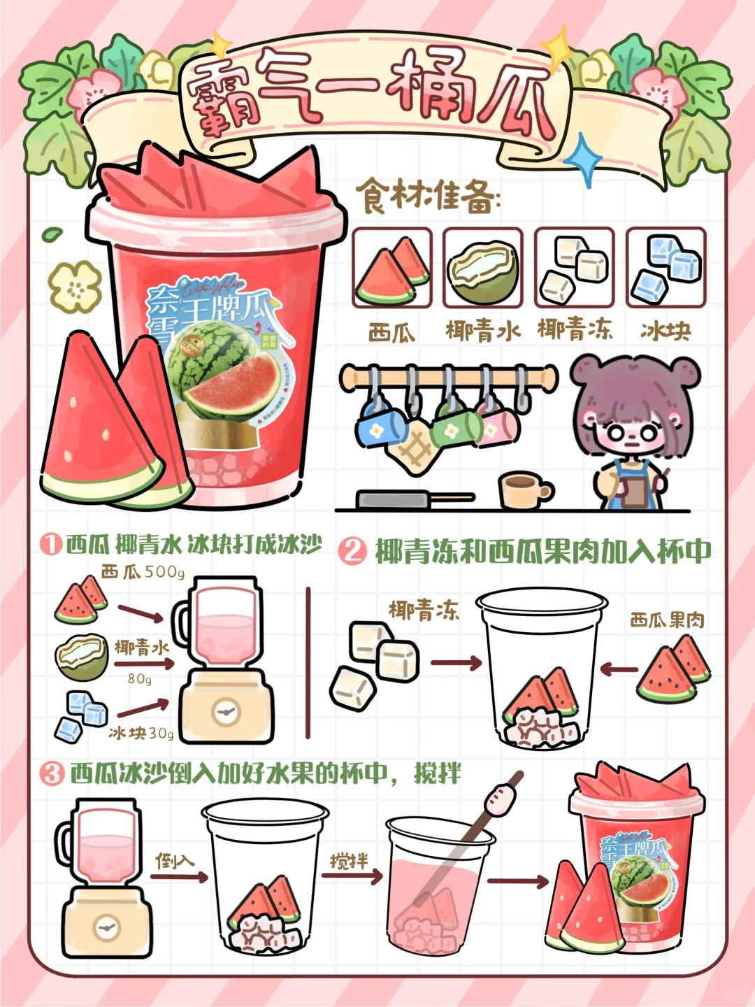 手绘食谱🍉｜超大一桶‼️清爽解暑🥥椰香浓郁