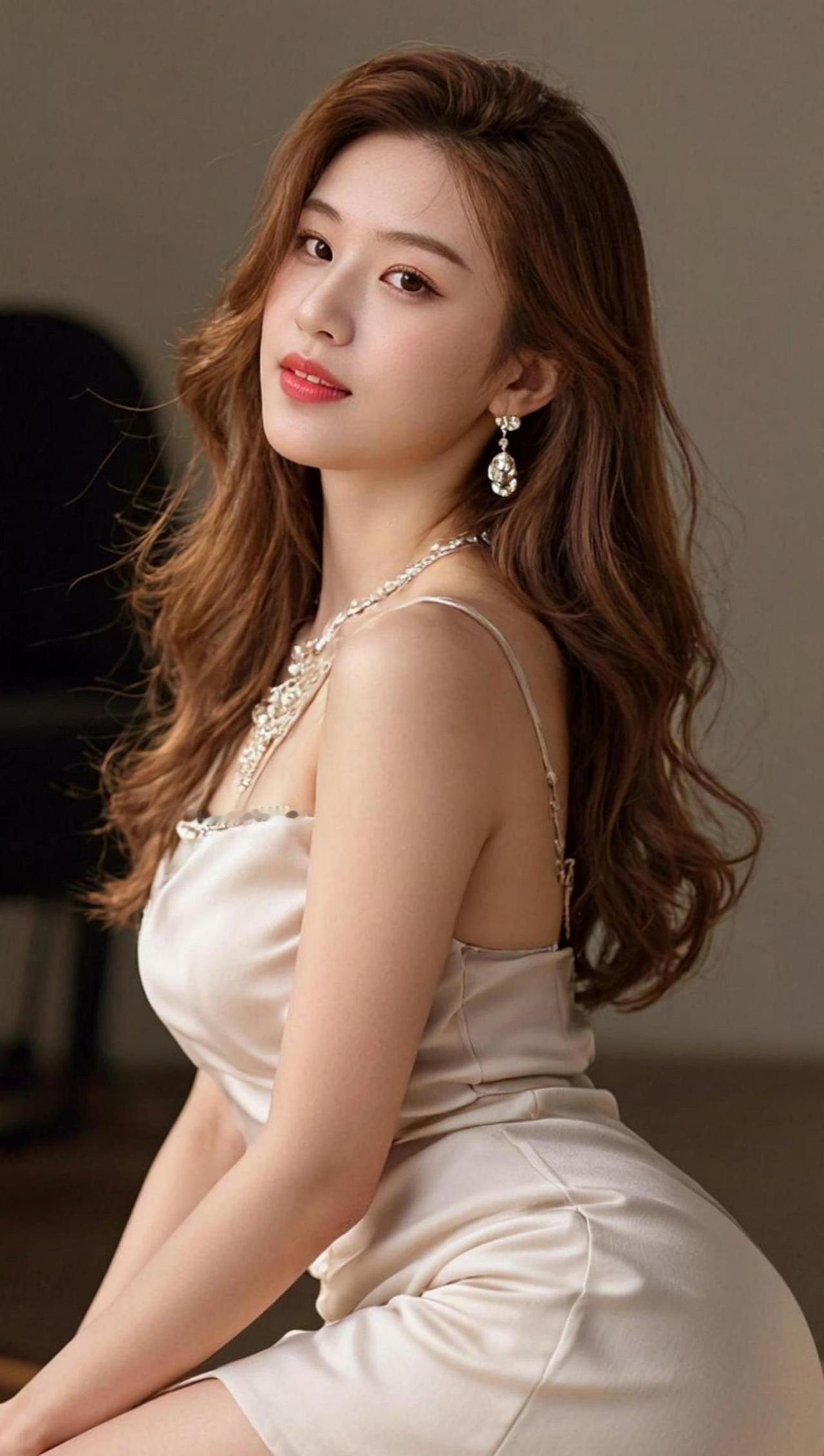 在柔和的灯光下，她仿佛是夜色中的一抹温柔，静静地诉说着属于她的故事。白色的裙摆轻