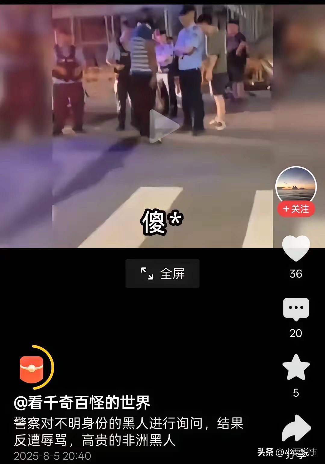 中国警察对身份不明的黑人进行询问，没想到黑人不但不配合，还搬出歧视黑人那一套，骂