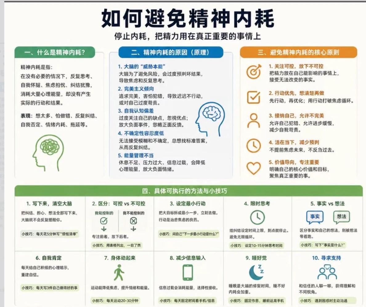 ✅如何停止内耗？记住这5条核心原则：
1️⃣ 关注可控，放下不可控
我能控制我的