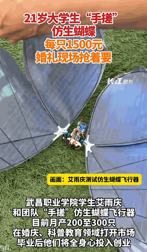 必须申请专利！5月24日报道，武汉21岁的大学生艾雨庆，在宿舍里“手搓”蝴蝶，现