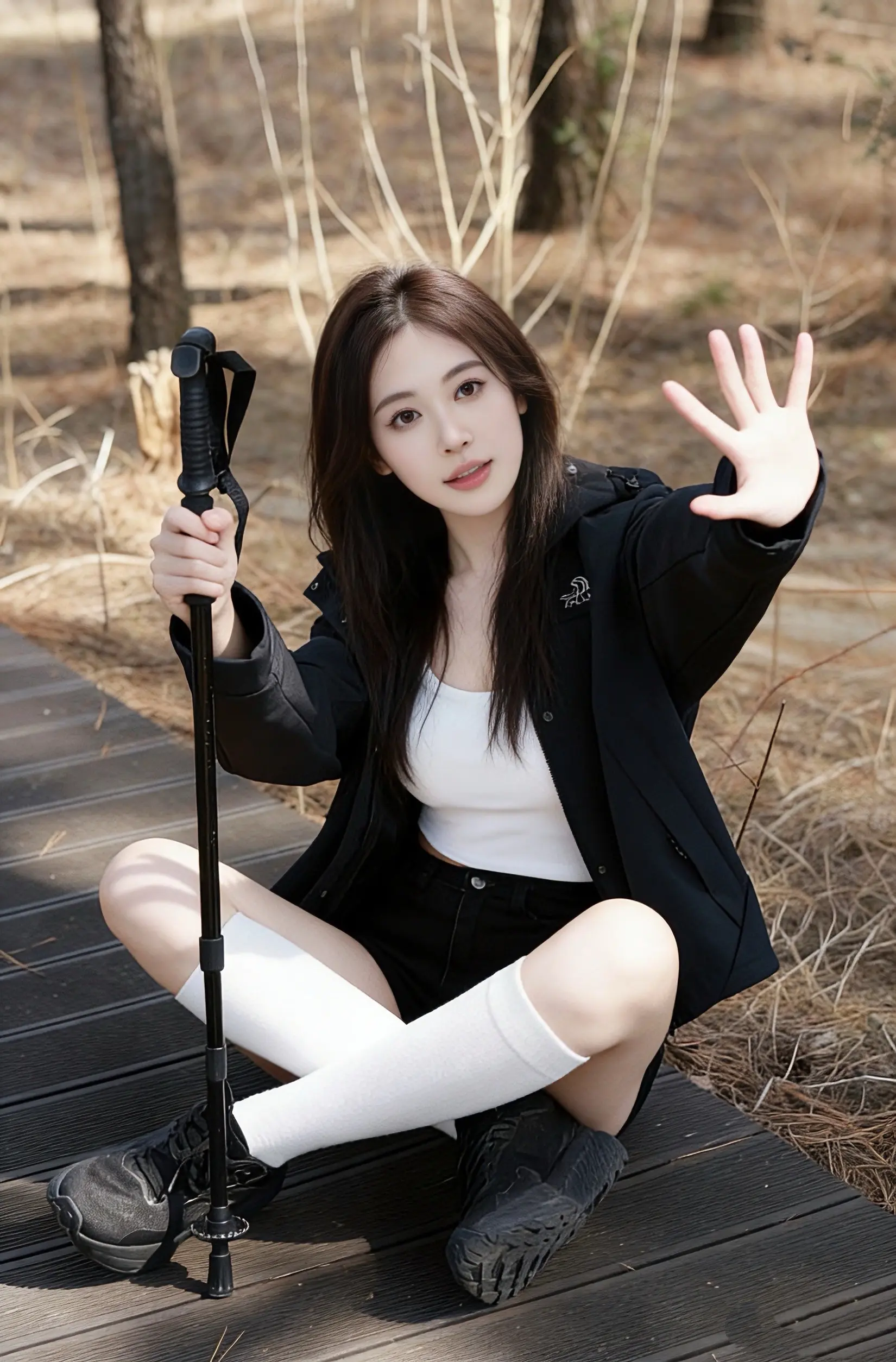 户外甜酷风。     周末爬山也能又飒又美！这件黑色冲锋衣太百搭了，防...