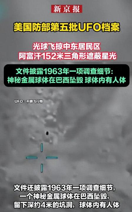 美国防部最新UFO档案曝出！1963年巴西金属球里发现“人体”！
 
麻烦看官老