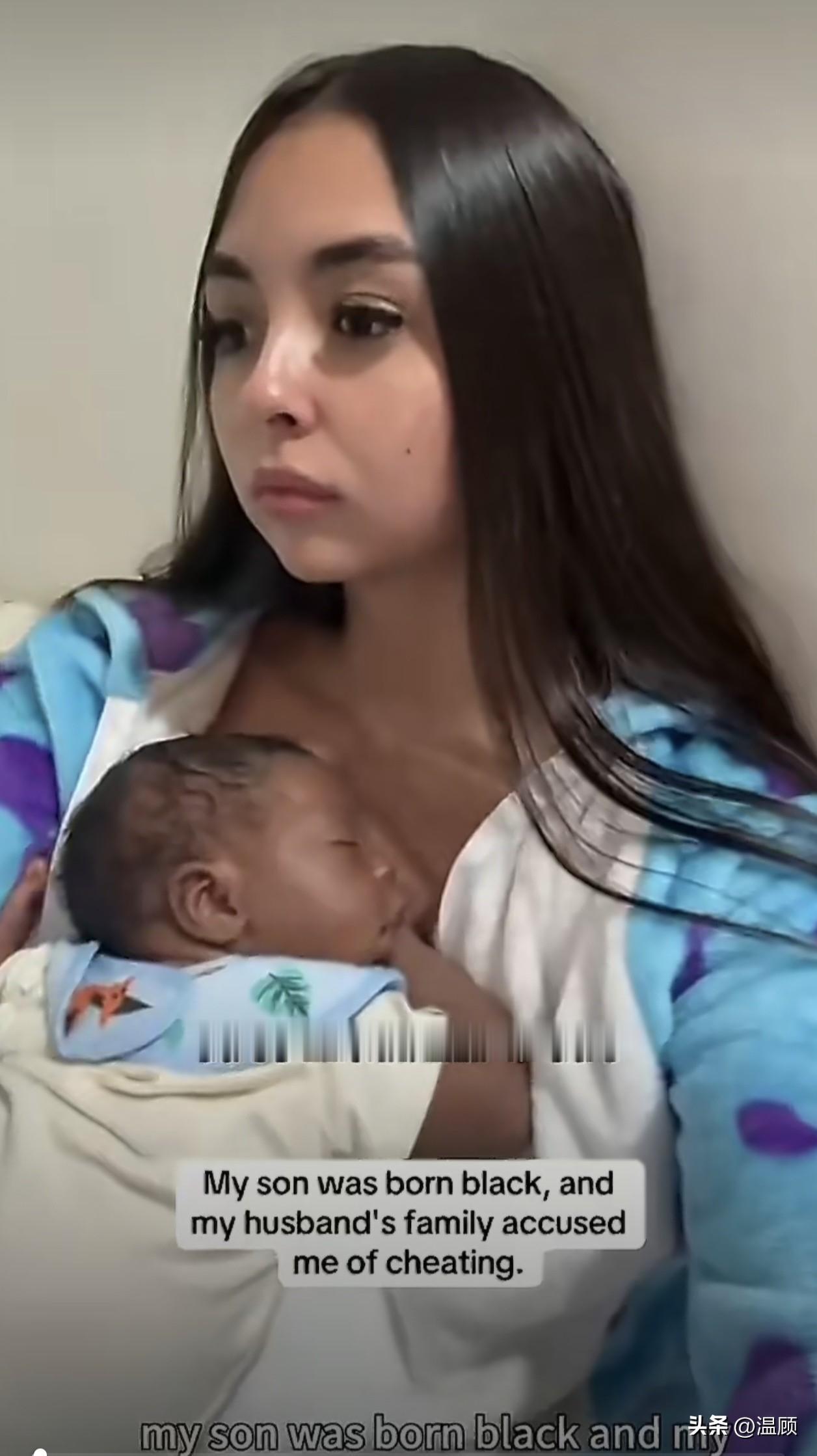 一名女性与白人丈夫组建家庭，二人诞下肤色偏深的孩子，孩子外貌特征与丈夫差异明显，