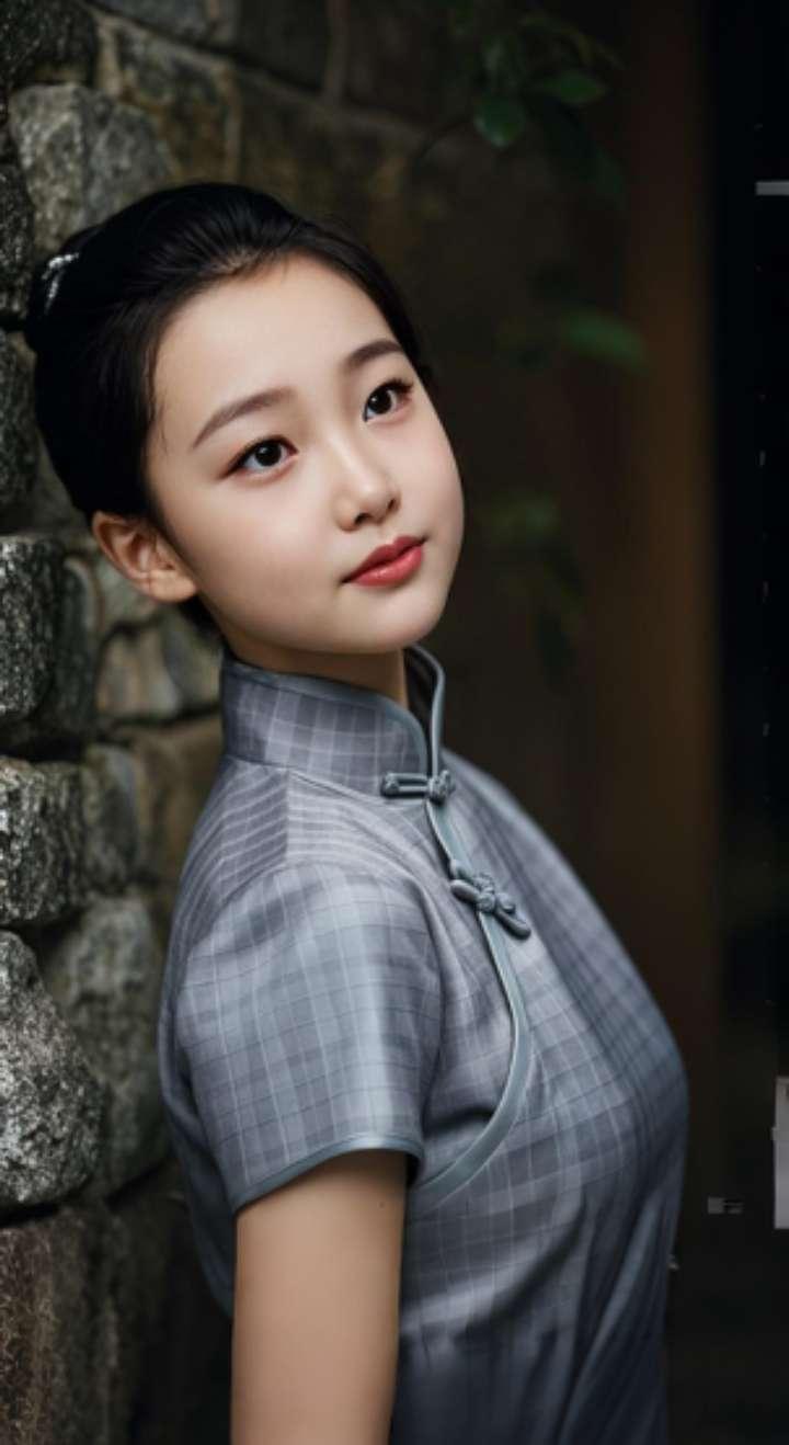 AI扩图 AI灰格旗袍韵