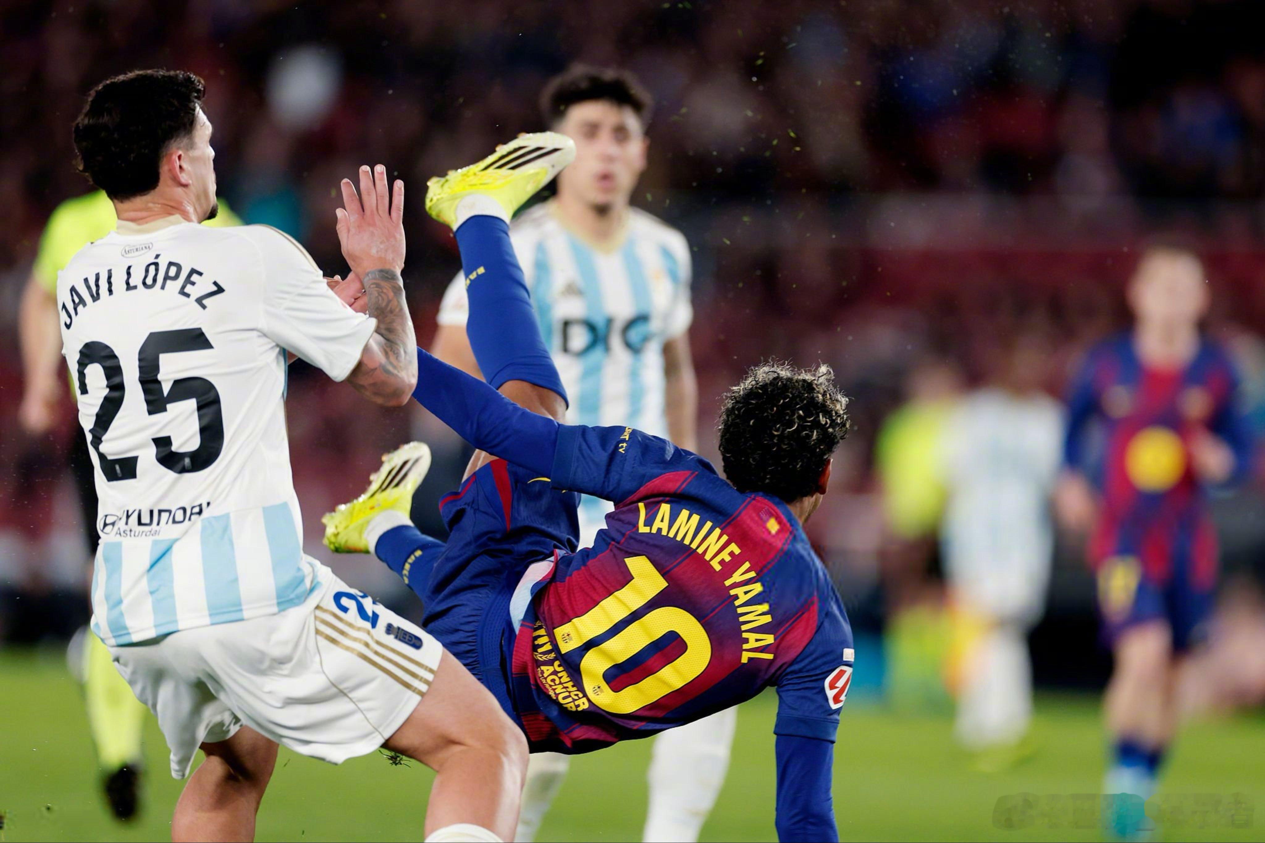 图：拉明·亚马尔在对皇家奥维耶多的比赛中破门瞬间。[fcb] 