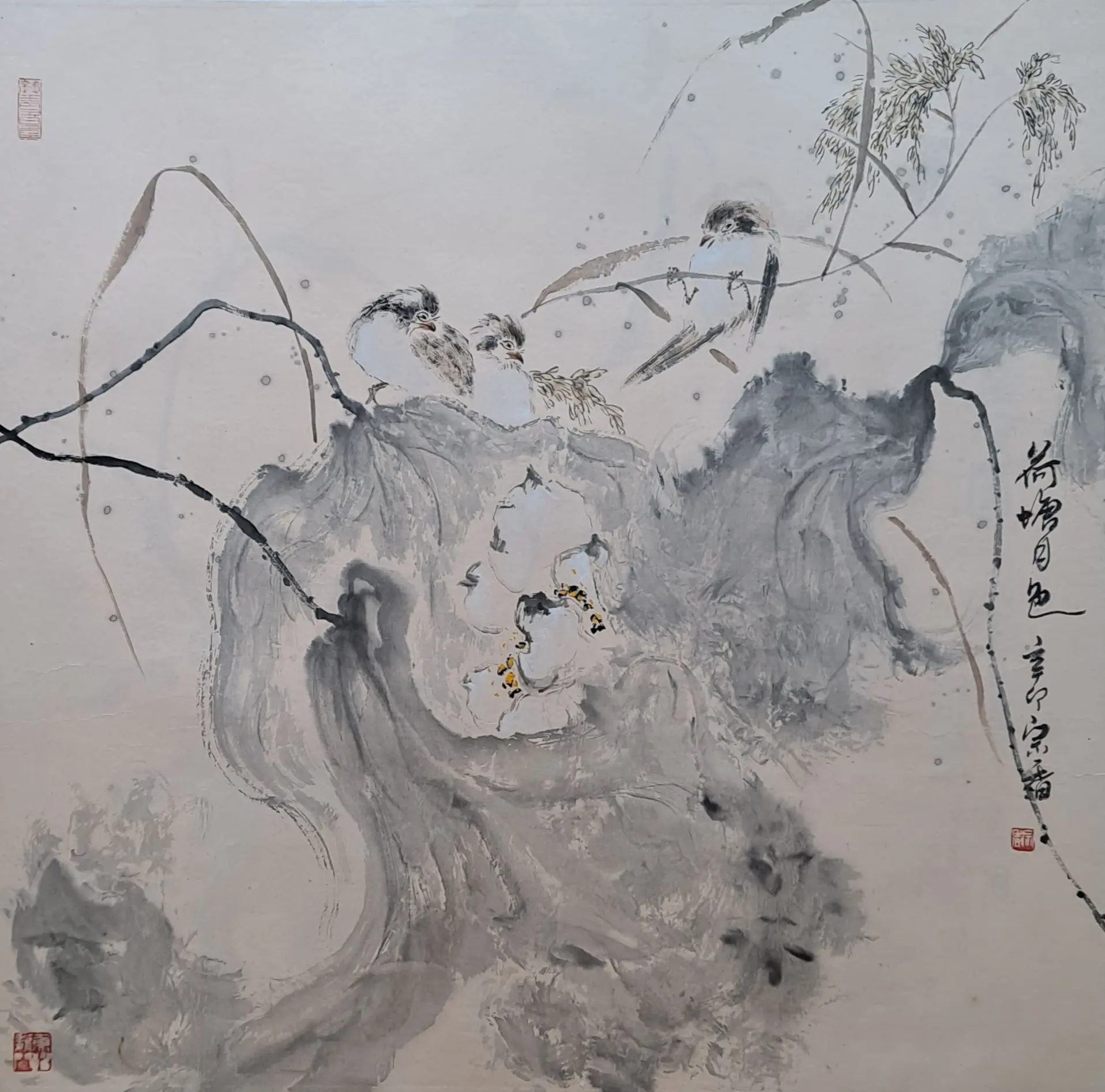 中国水墨画《荷塘月色》 原创。作者：余宗香 尺寸：68cmx68cm