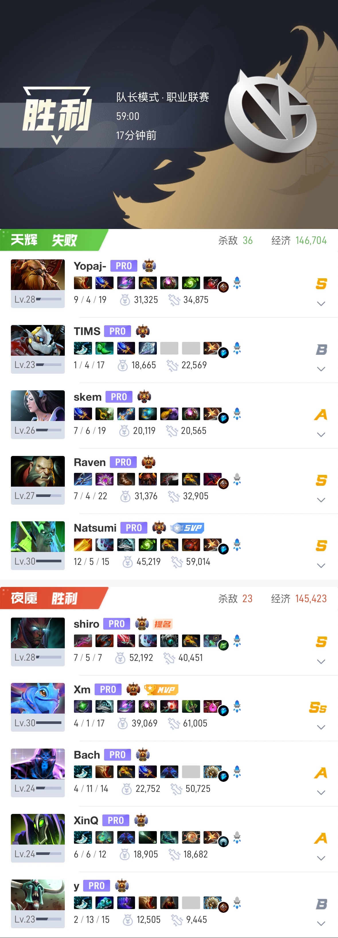 1W 核心赛 S2 】小组赛对阵VG第二局落败…比赛时长：59分钟人头比：36: