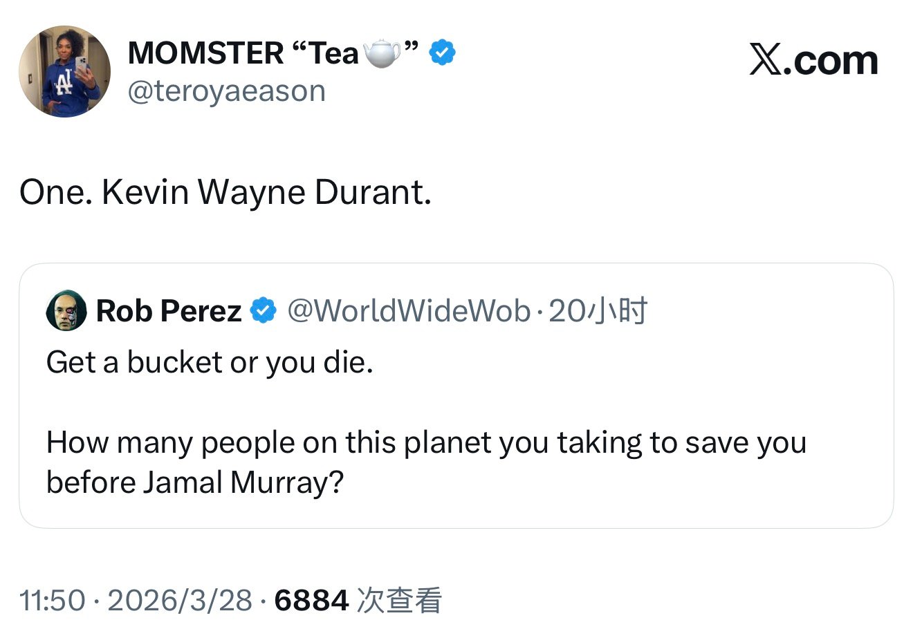 “要么得分，要么死。”“在这个星球上，你能找出多少个排在贾马尔·穆雷之前、能救你