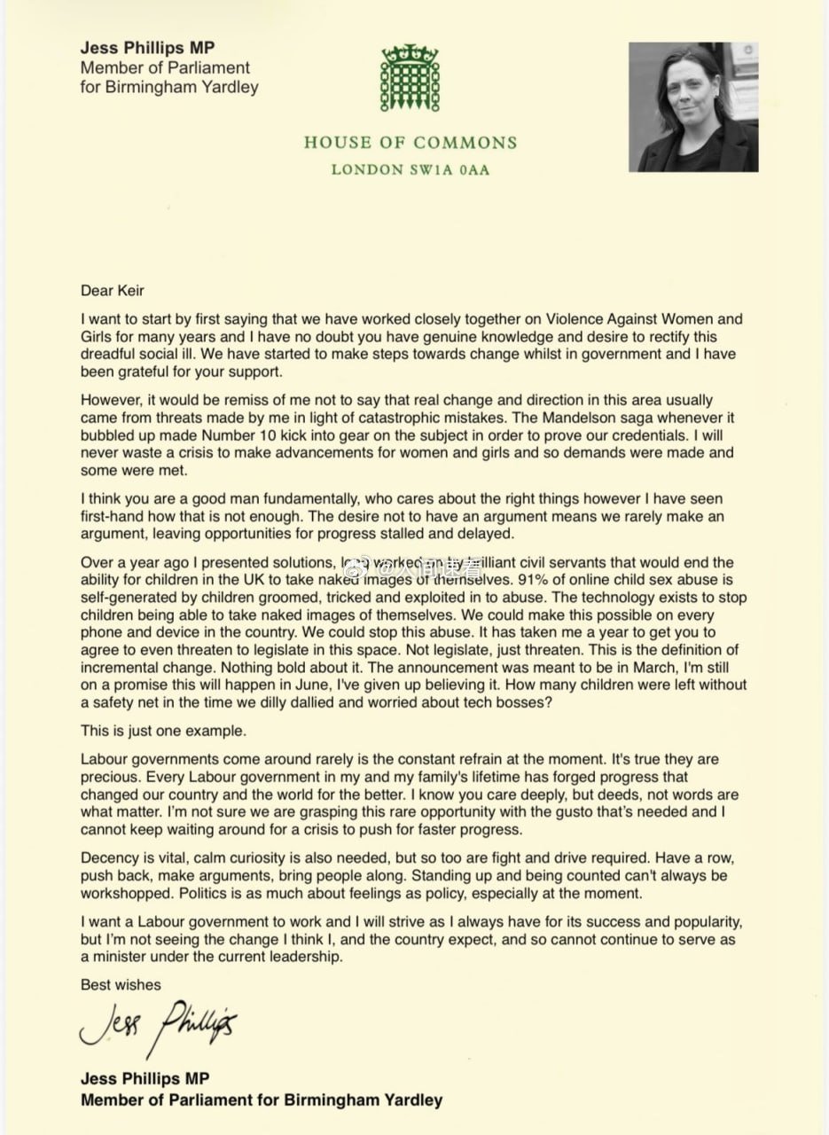 英国政府负责安全事务的大臣杰斯·菲利普斯已从首相基尔·斯塔默的政府中辞职。虽然斯