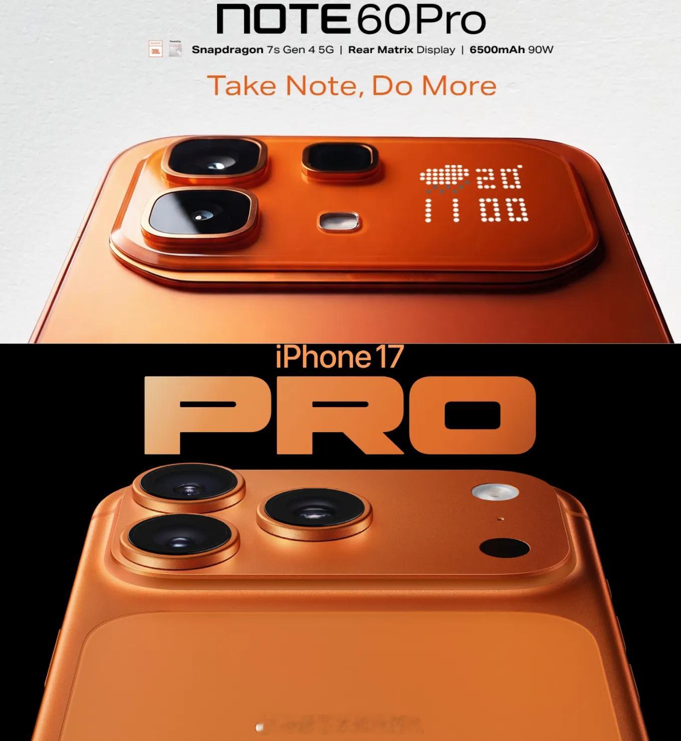 传音Infinix NOTE60 Pro，贴身对标阿果。也有背屏。传音和高通专利