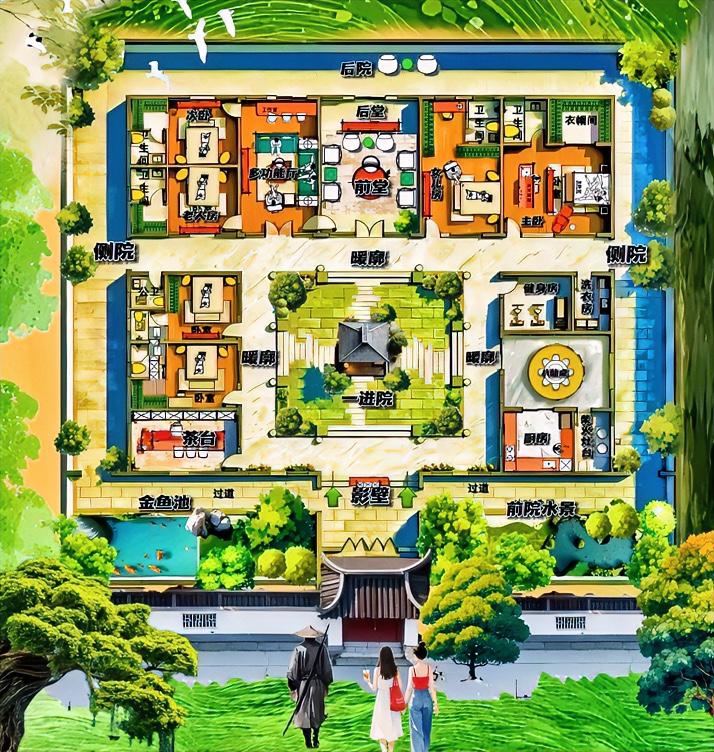 你看，生活里主角，修自己，986㎡里主角，修的是温良谦恭让，这就是合院的王道，说