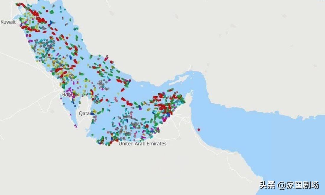 霍尔木兹海峡现状（图一）。
      航运保险公司正在取消所有被困波斯湾船只的