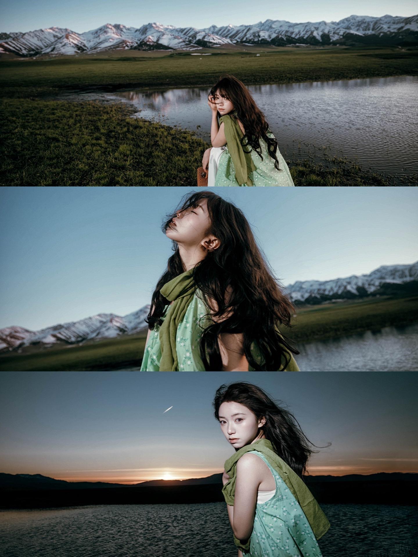 那拉提的日落像一幅画。那拉提的日落在21点 雪山和水面的倒影美得不真实