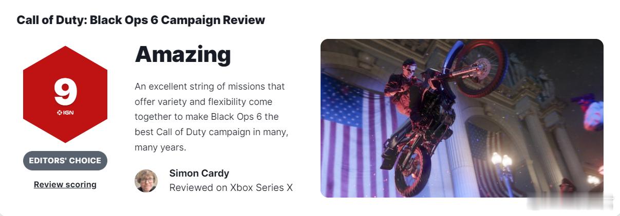 #Xbox# IGN给黑色行动6的战役剧情打出9分的高分，盛赞这是多年来最好的使