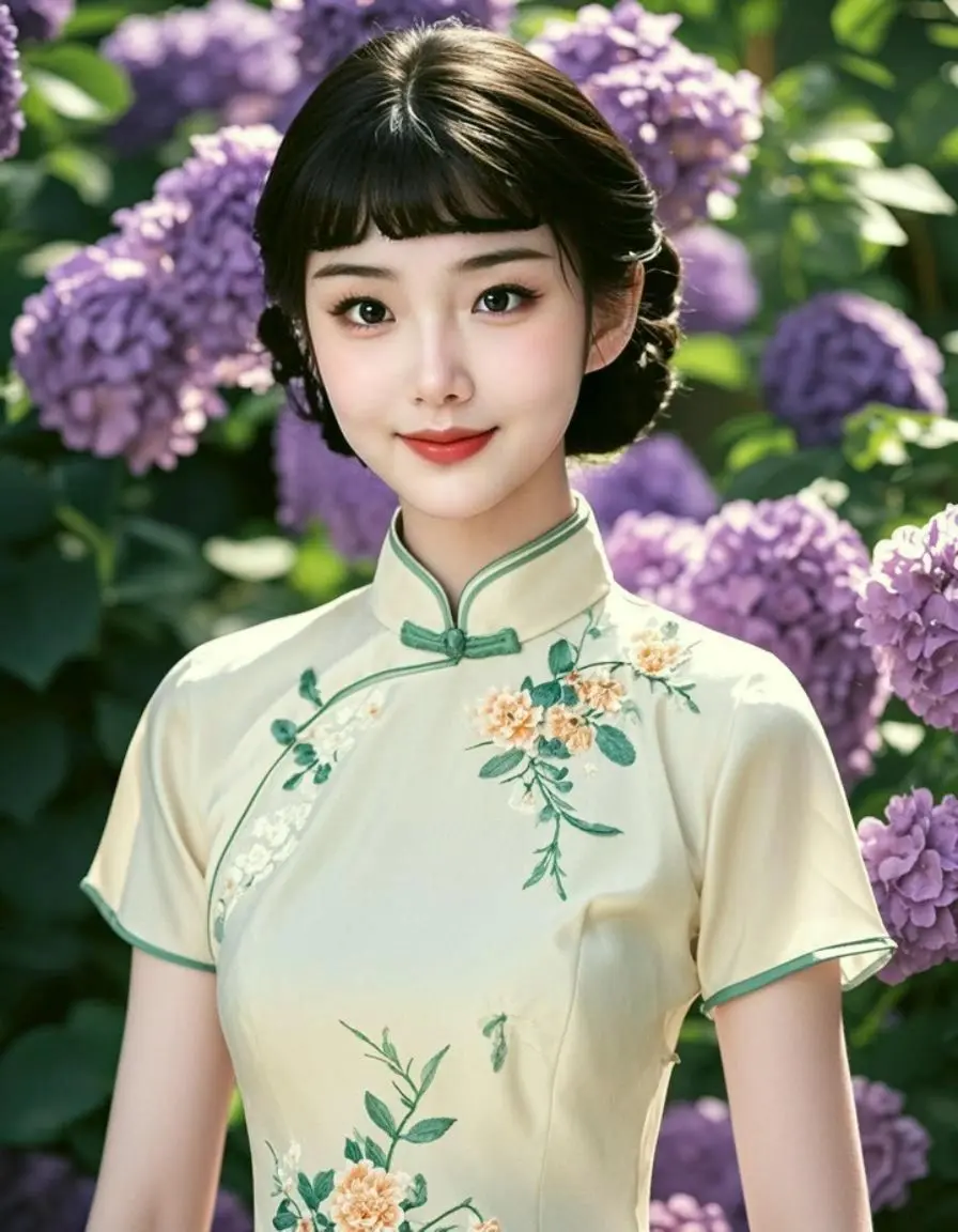 AI浅韵花间旗袍女