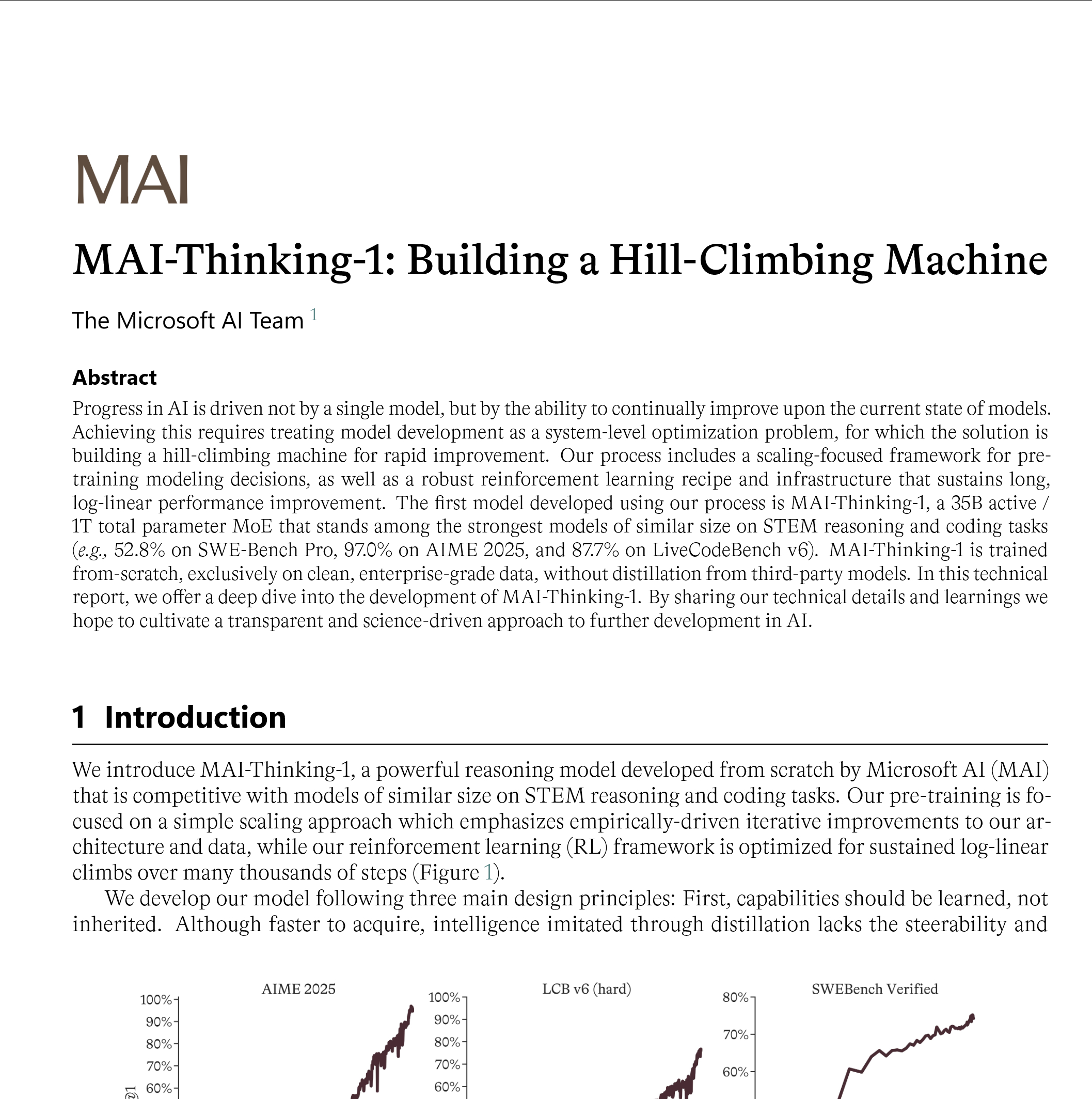 微软昨晚发布的MAI-Thinking-1的技术报告，非常详细~  详细说了他们
