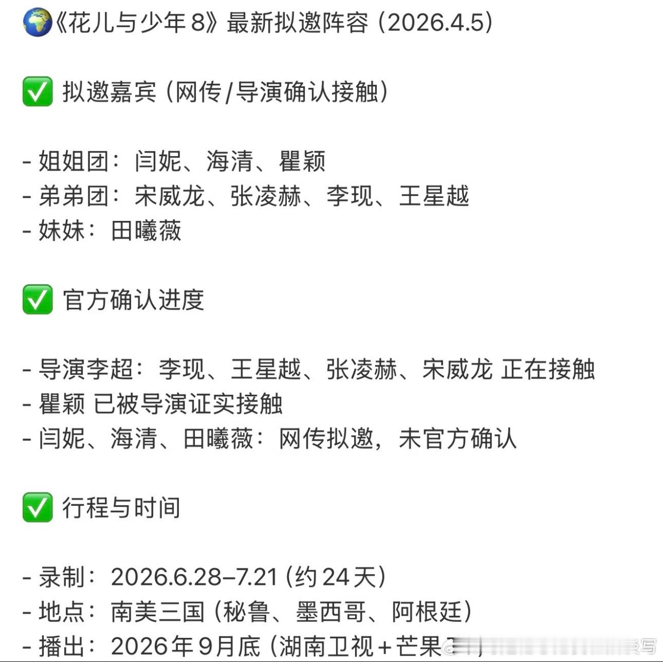 花少8最新阵容感觉不太可能 