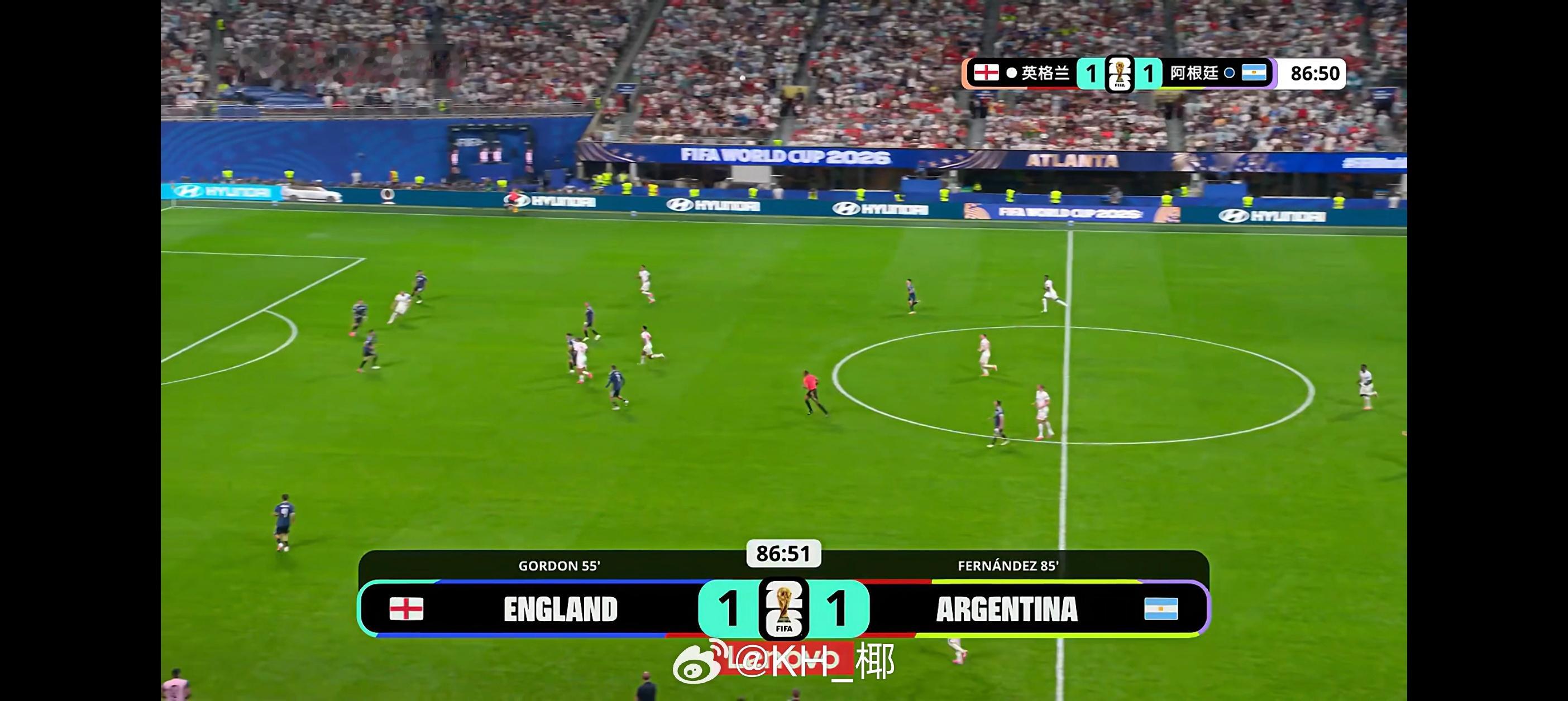 恩佐！终于打进了！1-1！英格兰vs阿根廷