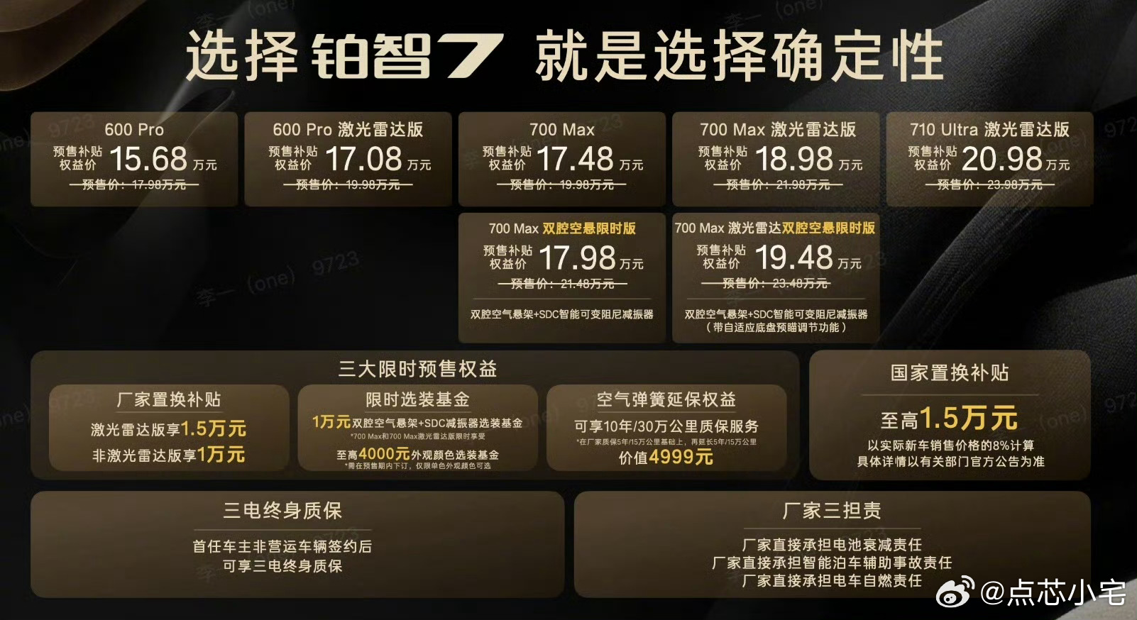 铂智7价格来啦！600 Pro版  14.78万600 Pro激光版16.18万