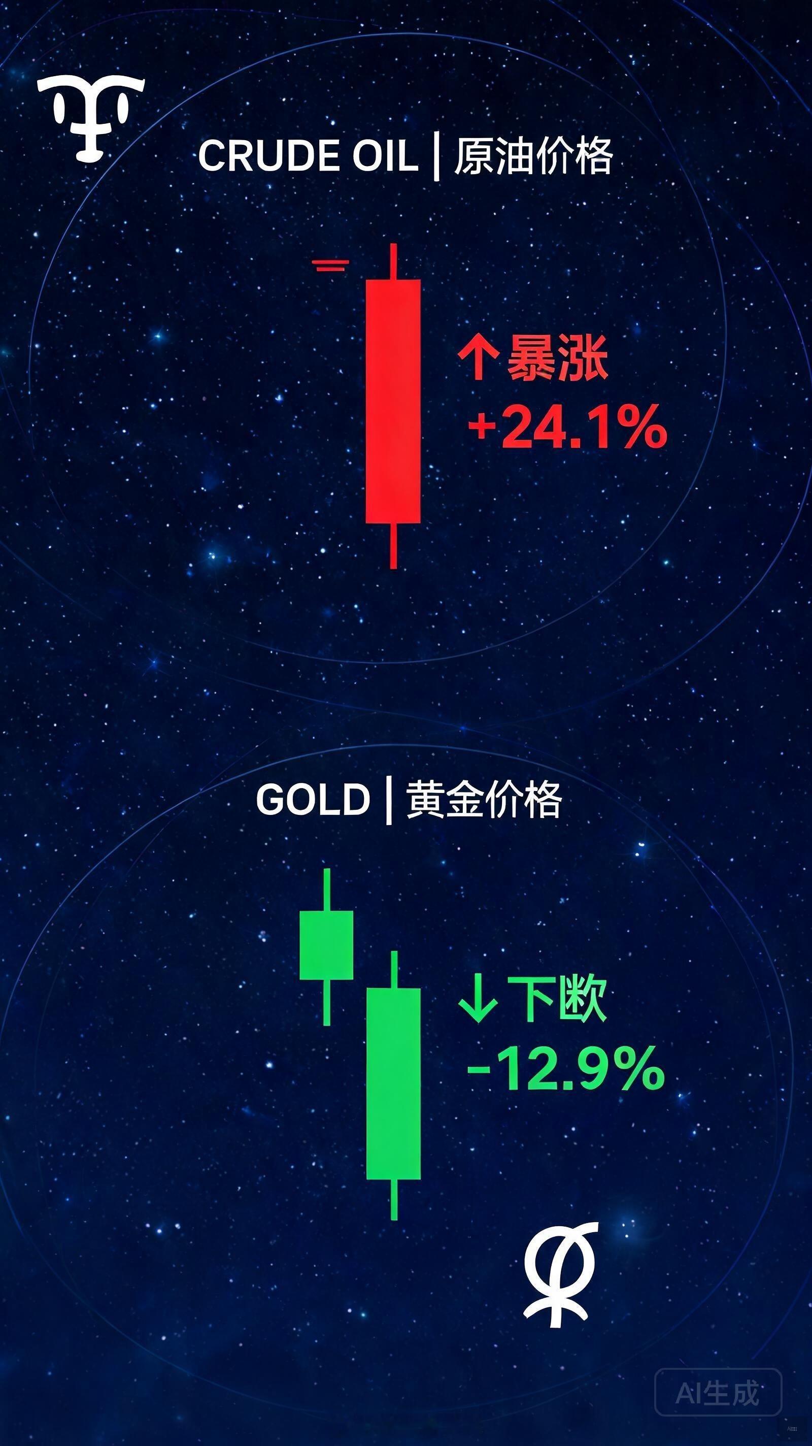 金银再跌爆  🌌 天象看盘｜油涨金跌，背离格局背后的星象逻辑昨晚市场太刺激了—