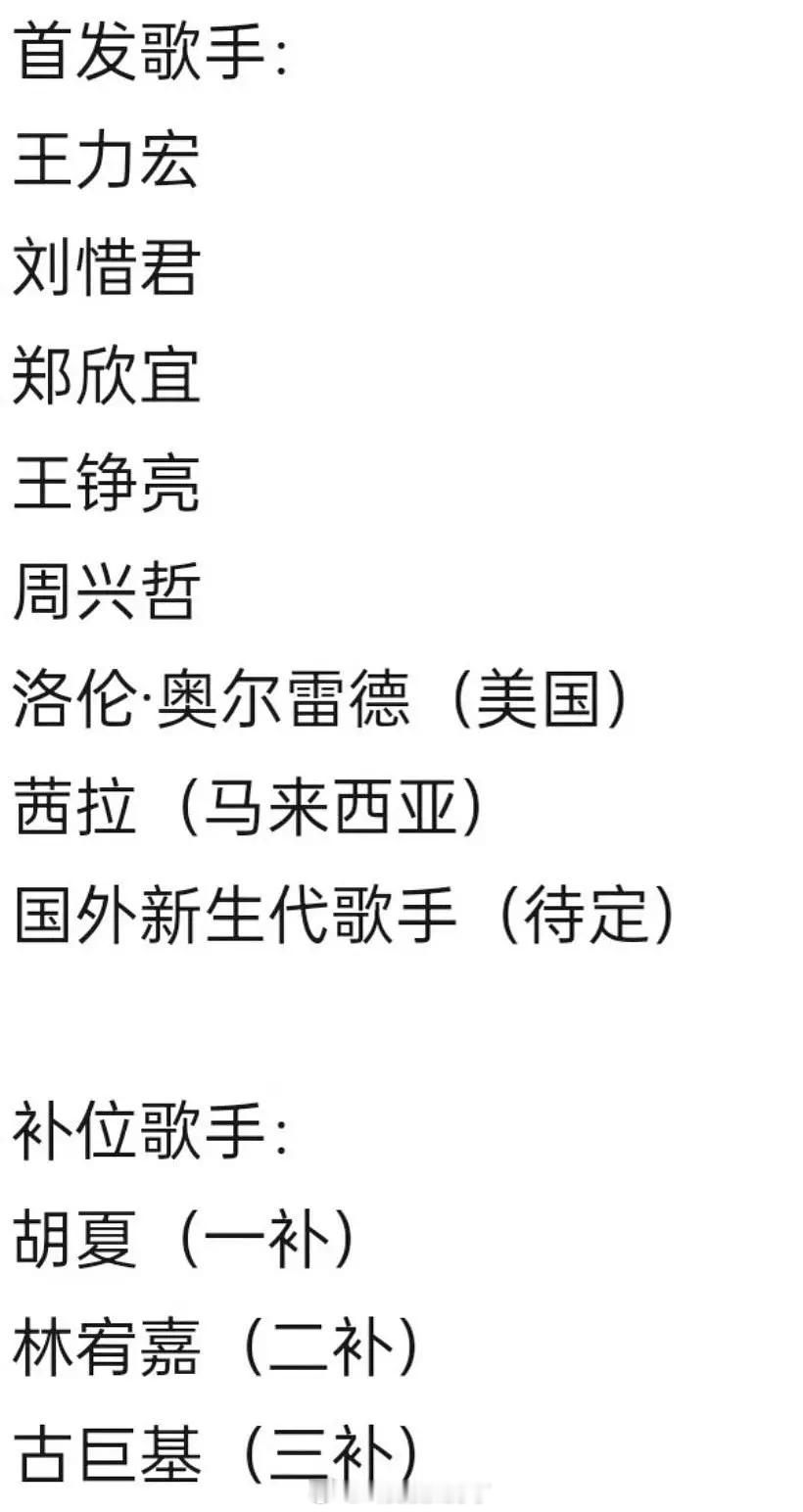 歌手2026的阵容一览，体感能爆吗？歌手2026