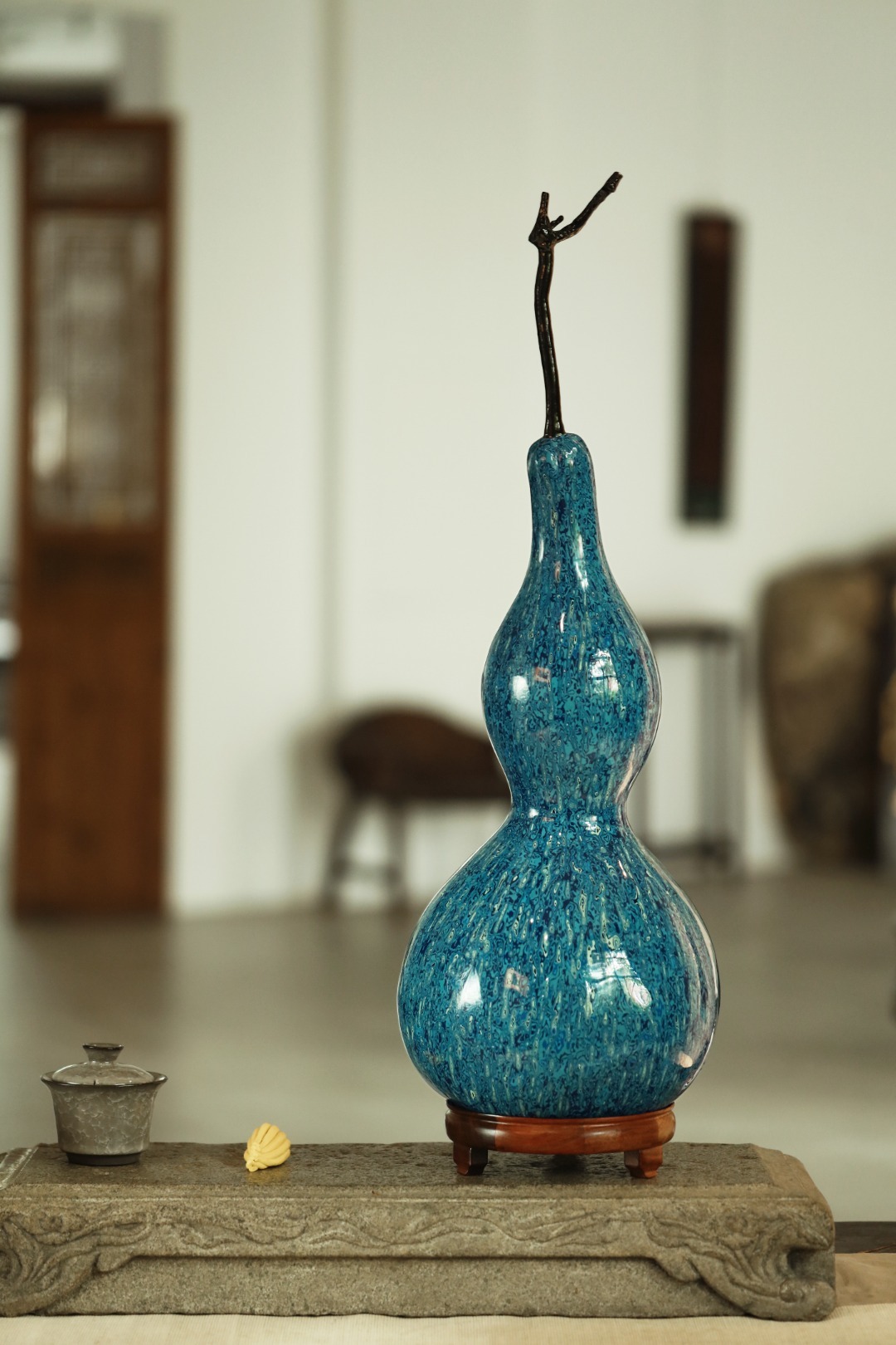 超大号‼️宝石蓝·福禄 摆件家有葫芦一个，一生福禄平安！选取天然大葫芦，手工髹漆