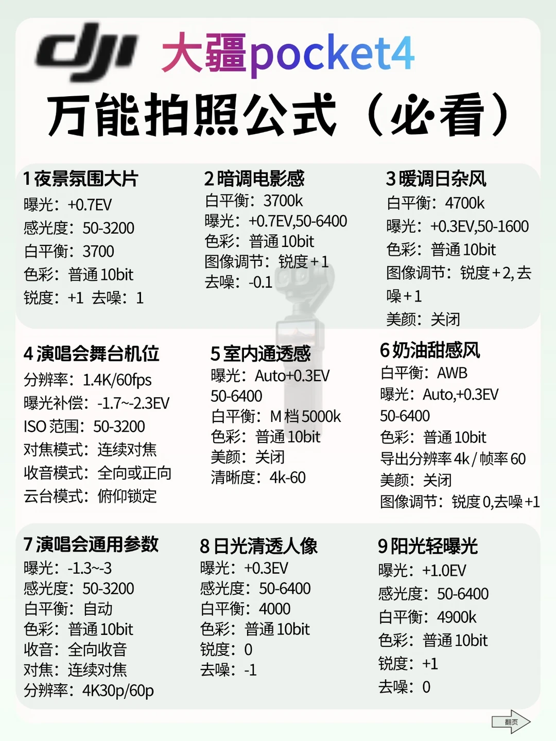 大疆pocket4万能参数，不会＝白买❗️❗️