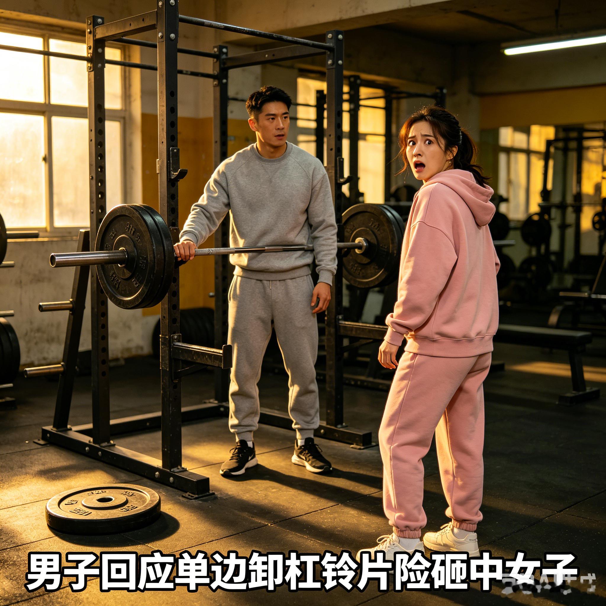 男子回应单边卸杠铃片险砸中女子 “当时直接吓抽抽了……”健身房惊魂一幕，就差几厘