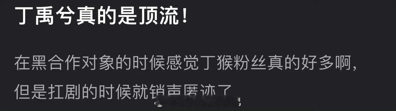 有网友说丁禹兮粉丝在黑合作对象的时候粉丝好多，但是扛剧的时候就销声匿迹了，大家怎