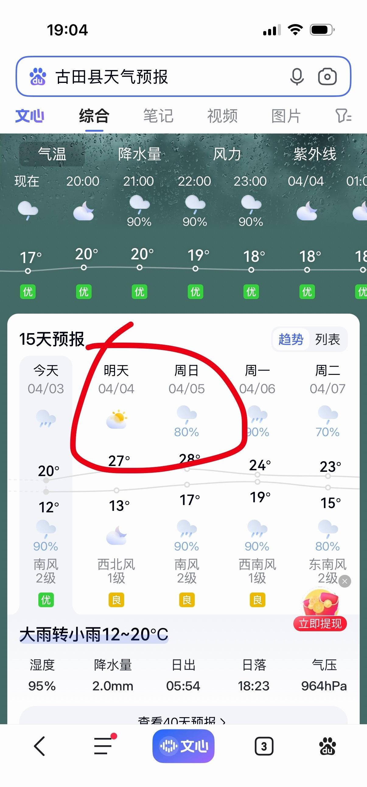 明天晴啊，后天小雨不冷不热上山刚好。
啧啧，老汉我这运气好的实在受不了，哈哈 ​