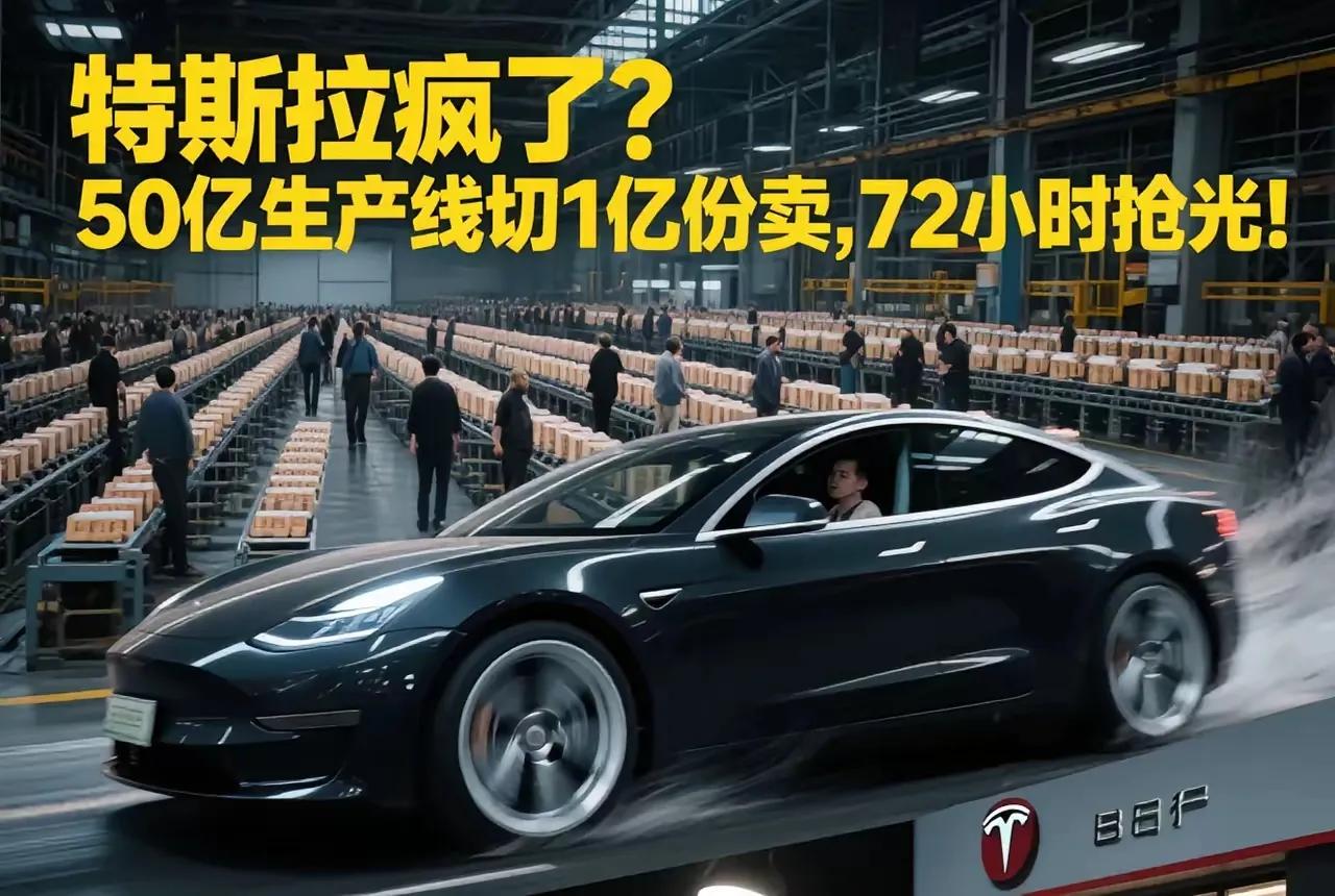 特斯拉这次操作真够疯狂，把50亿的生产线切成1亿份卖，还在72小时内抢光，这营销