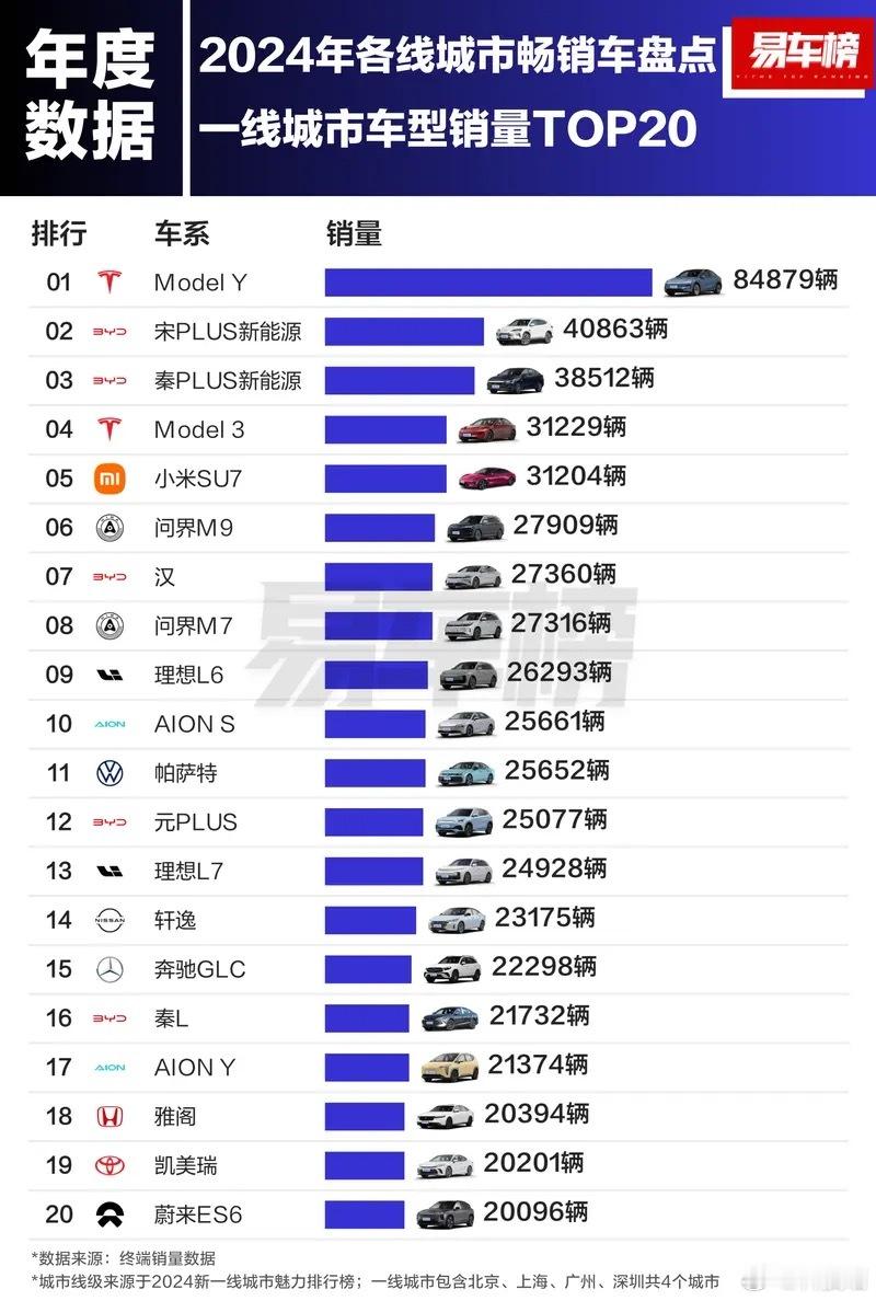 2024年各线城市车型销量TOP20：可以说是买车参考榜了[吃瓜] 