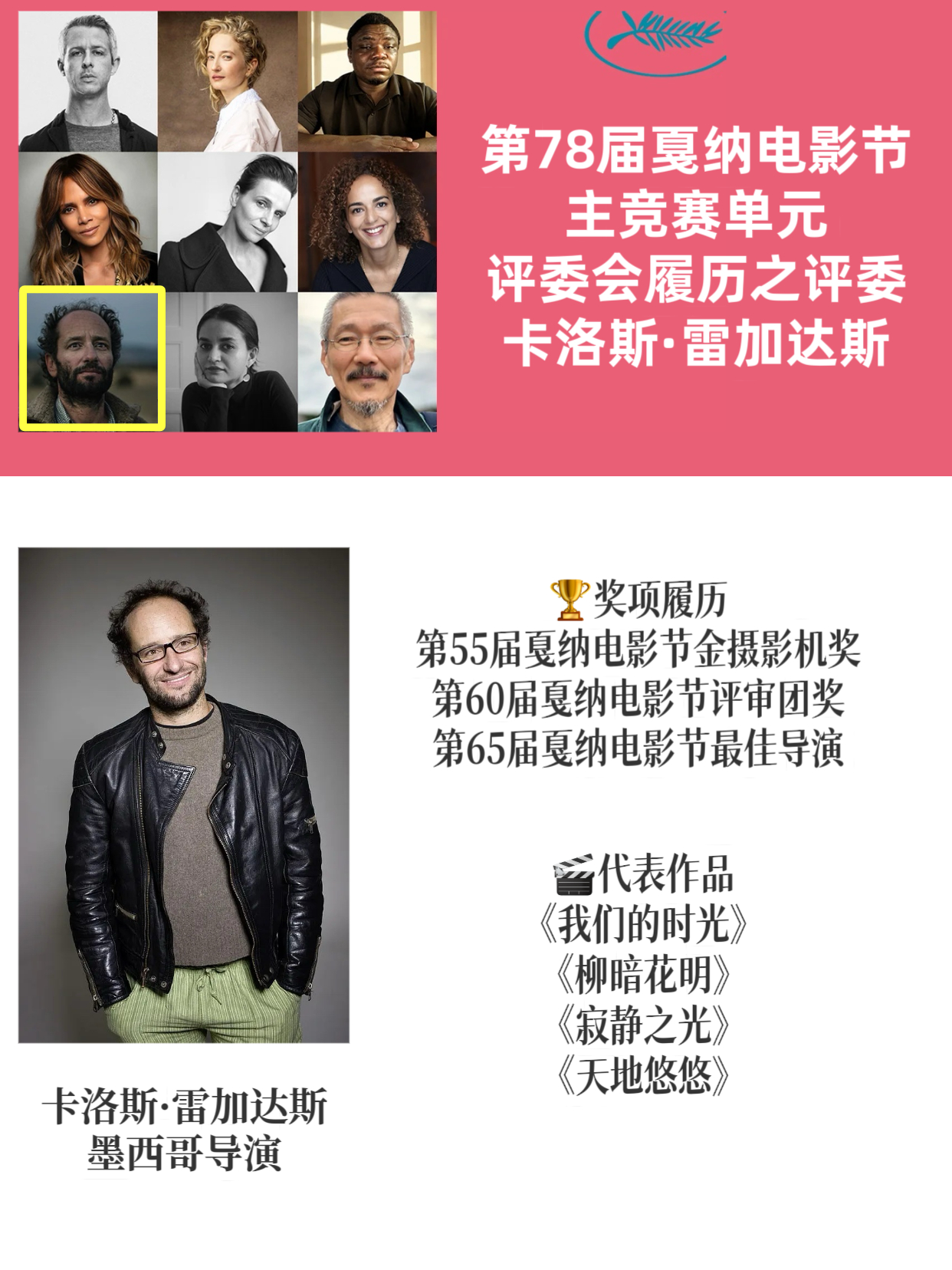 第78届戛纳电影节主竞赛单元评委会履历总结Jury：卡洛斯·雷加达斯  墨西哥导