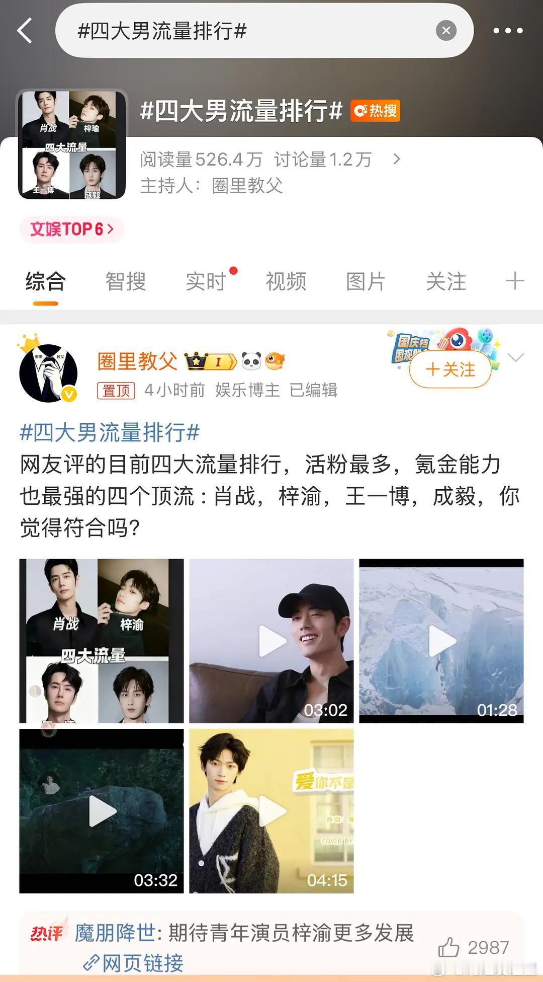 为什么要局限四大流量排行呢，为什么不能是六大男流量排行，从杂志销售额的角度来说，