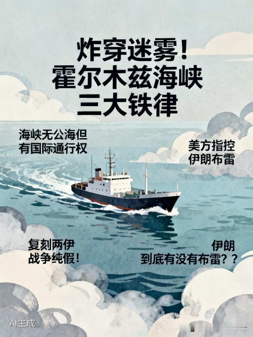 炸穿迷雾！霍尔木兹海峡三大铁律
 
海峡无公海但有国际通行权；美方指控伊朗布雷；
