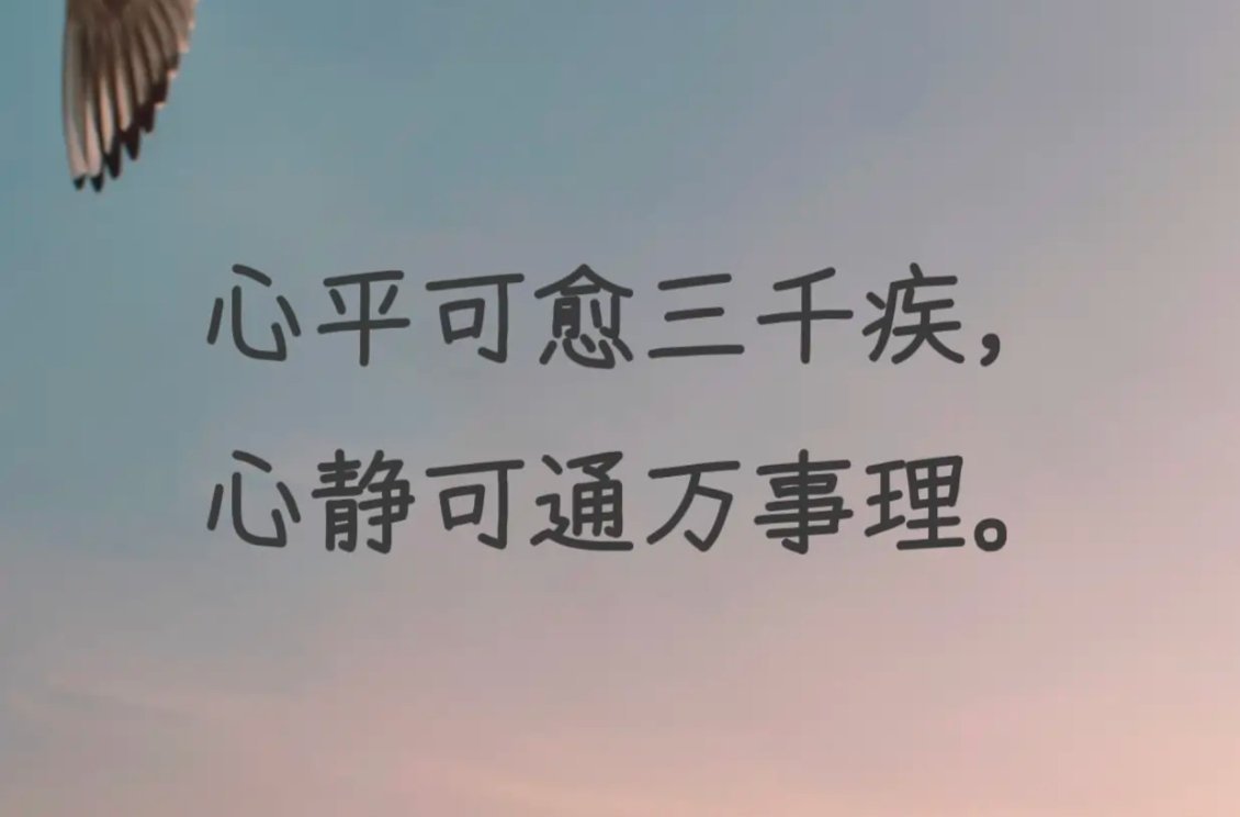 “心平可愈三千疾，心静可通万事理。”——最近读到这句话，特别有感触。现在生活节奏
