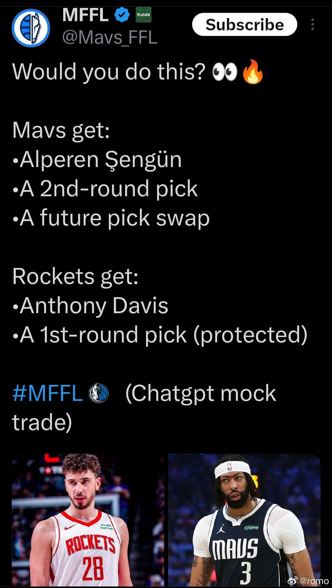 西部第14名球队的大V 计上心头[二哈]独行侠获得：•阿尔佩伦·申京•一个次轮选