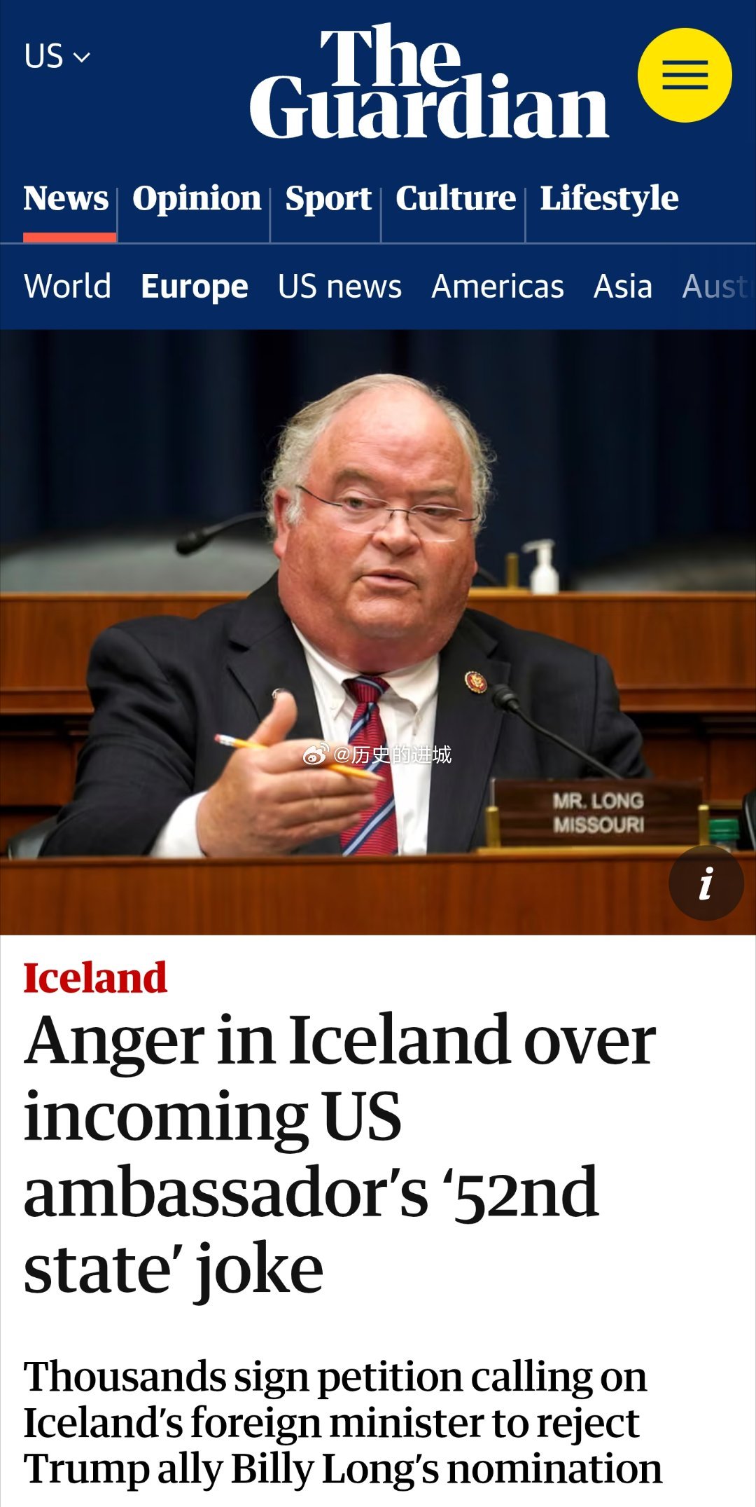 海外新鲜事 据报道，特朗普提名的驻冰岛大使人选开玩笑说，这个北欧国家应该成为美国