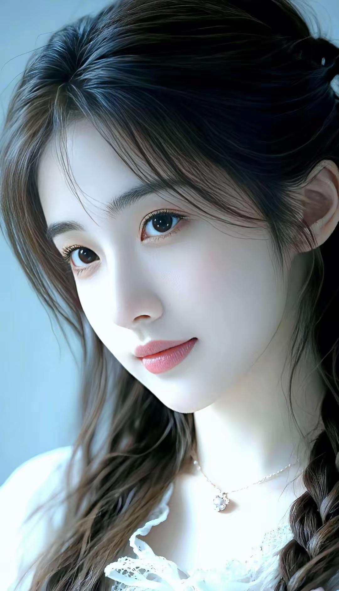 温柔甜美的少女，白皙肌肤，大眼睛，微笑迷人。💝💖🍒