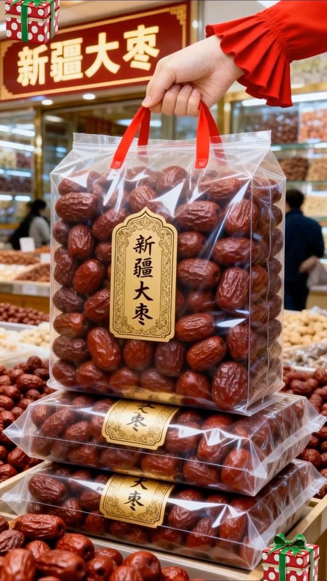 新疆直采大枣，肉厚核小甜度足，自然晾晒无添加，煲汤泡茶零食皆宜，颗颗饱...