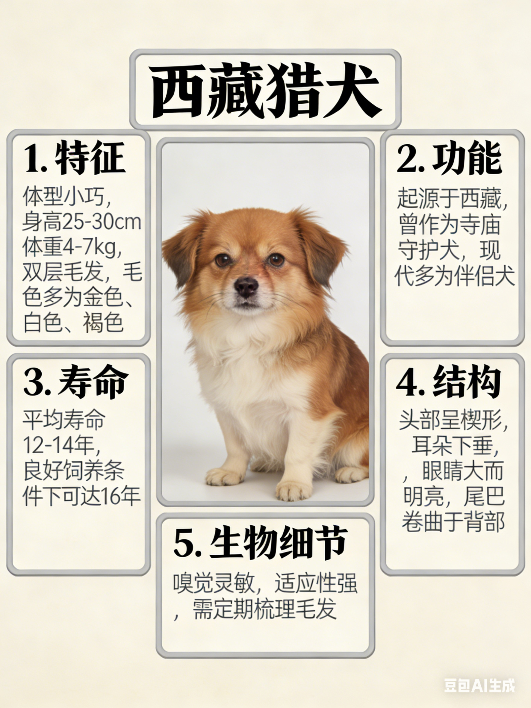 我AI的动物 宝子们，来认识超有魅力的西藏猎犬啦！它体型小巧，却有着灵动矫健的身