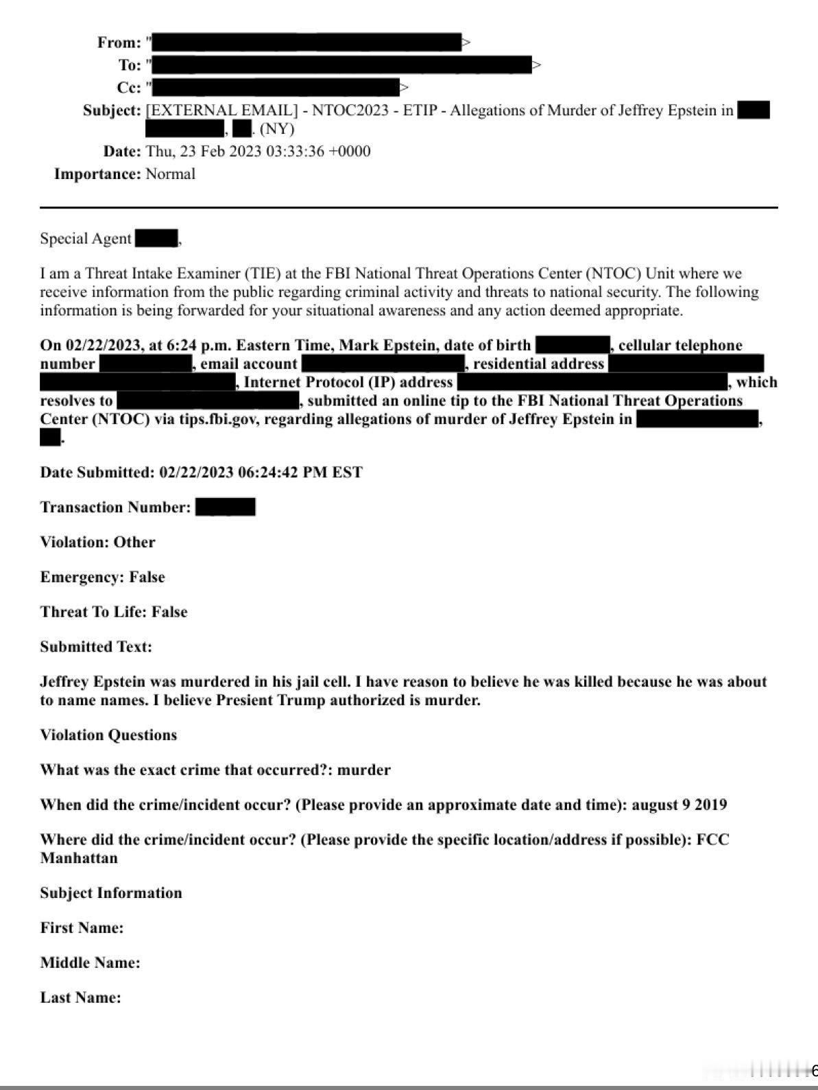 马克·爱泼斯坦向联邦调查局提交了证词，称特朗普下令谋杀了他的兄弟杰弗里·爱泼斯坦