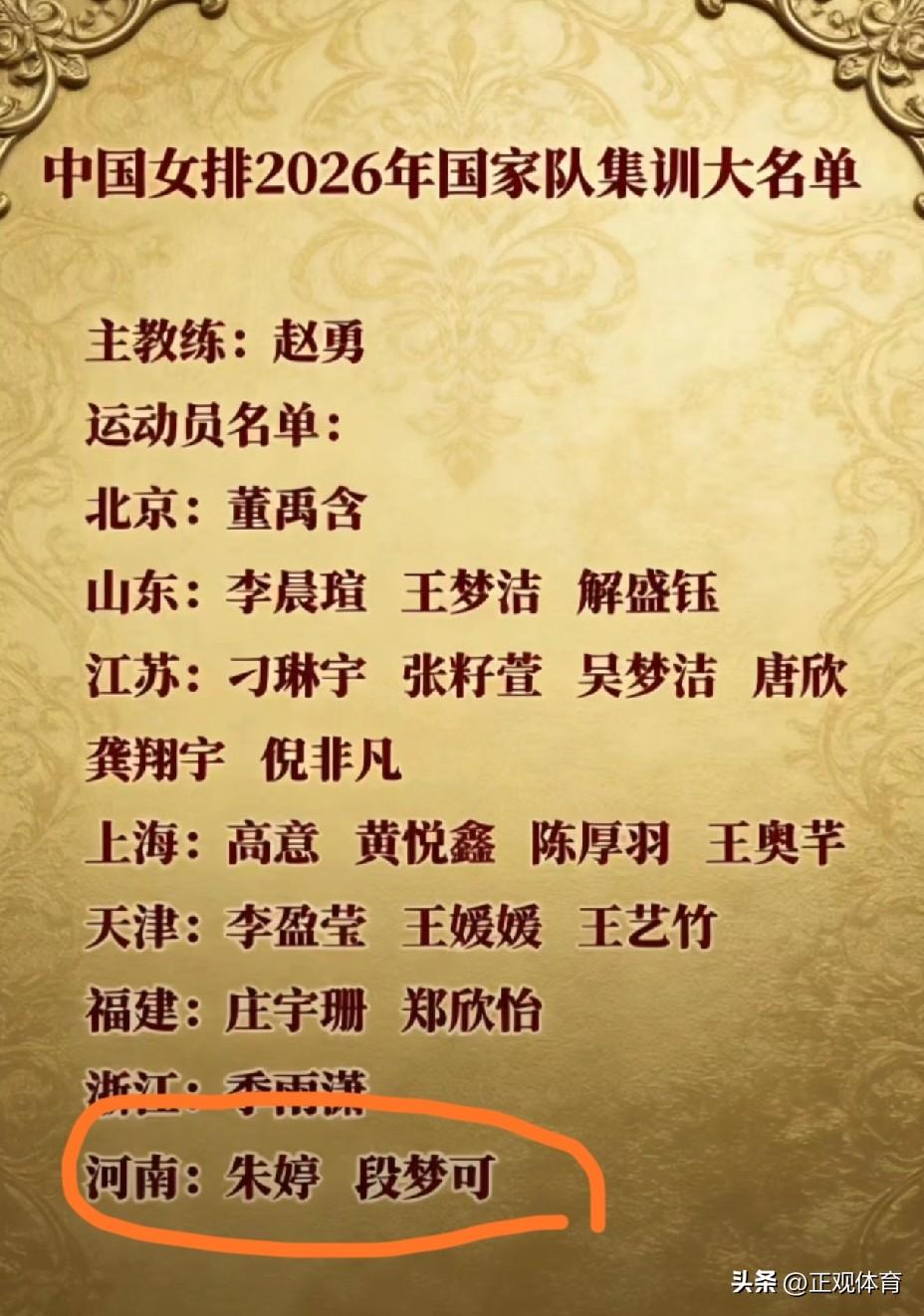 【朱婷最新消息】
消息一，昨天，网传中国女排国家队集训名单“新鲜岀炉”，河南的朱