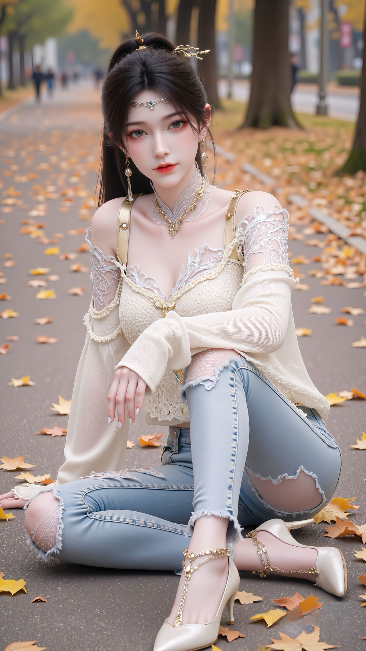 诛仙  金瓶儿【精致美图】破洞牛仔裤，有点个性！ ​​​