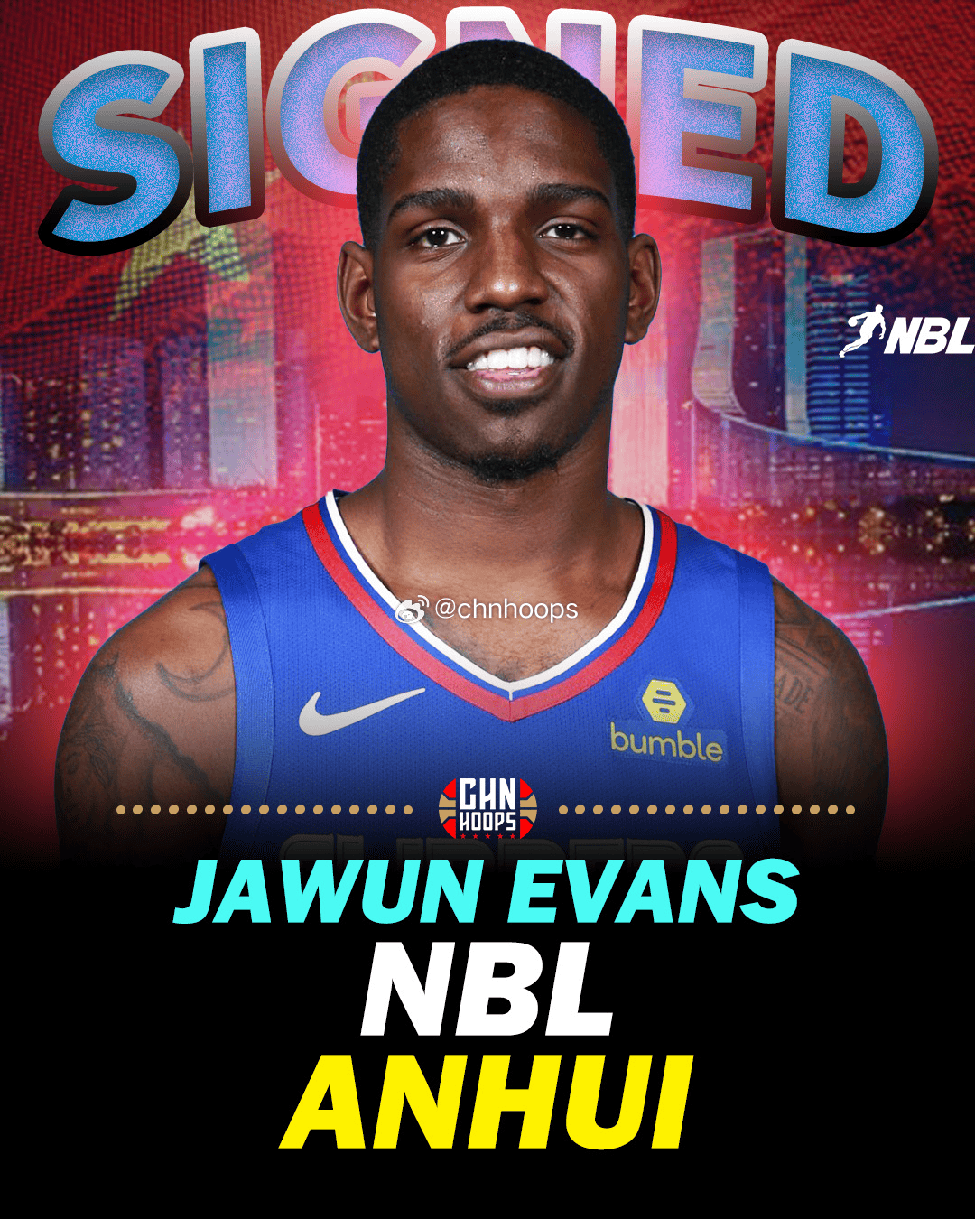 媒体人：前快船球员贾旺-埃文斯将加盟NBL球队安徽文一