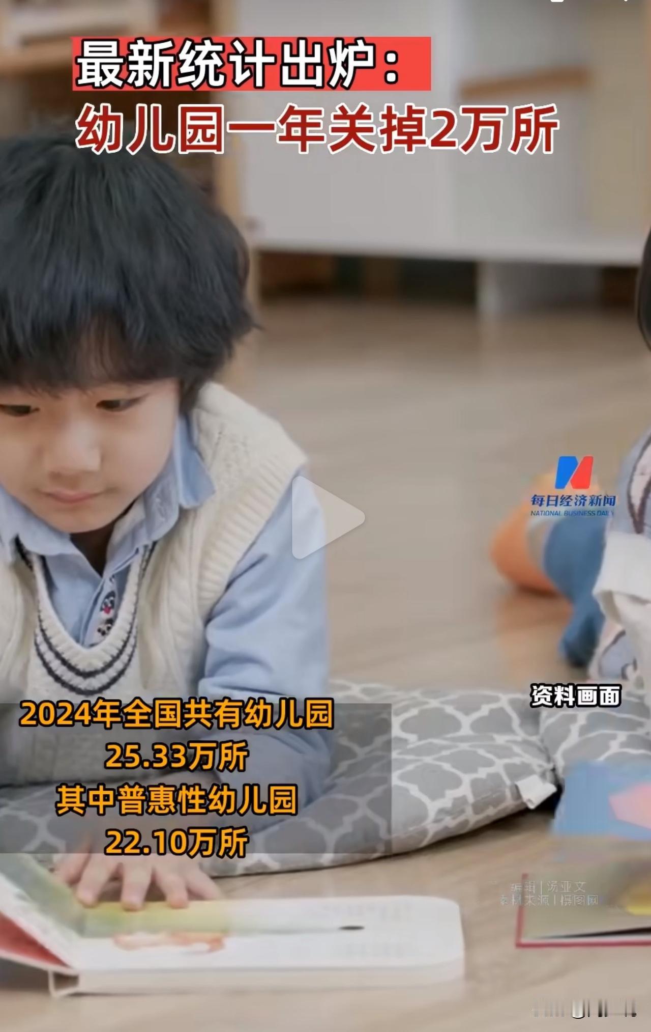看到一组数据，去年在园儿童减少500多万，2024年全国共有幼儿园25.33万所